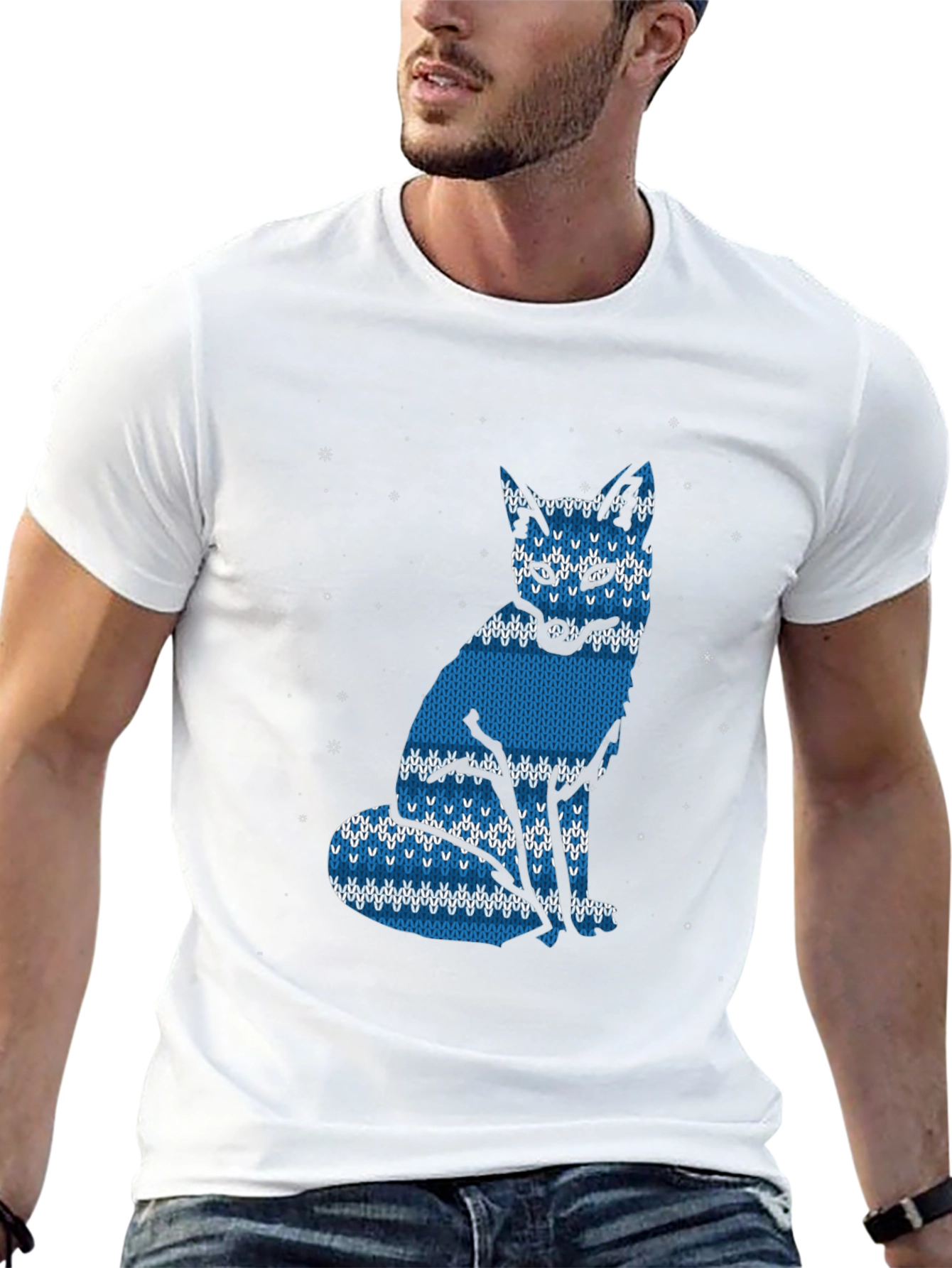 Blue Knitted Fox Graphic Tee