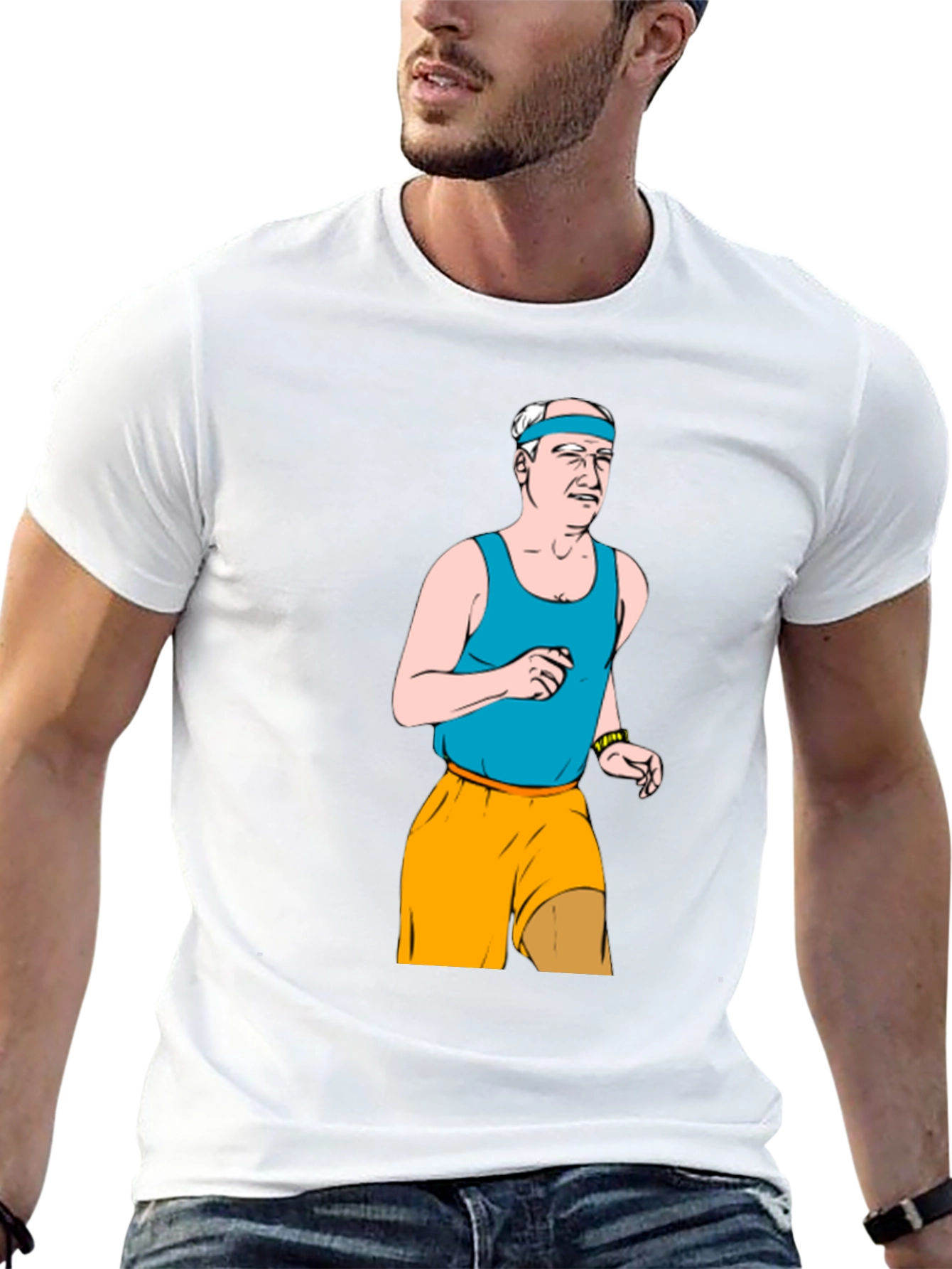 Funny Old Man Running Cartoon Black T-Shirt