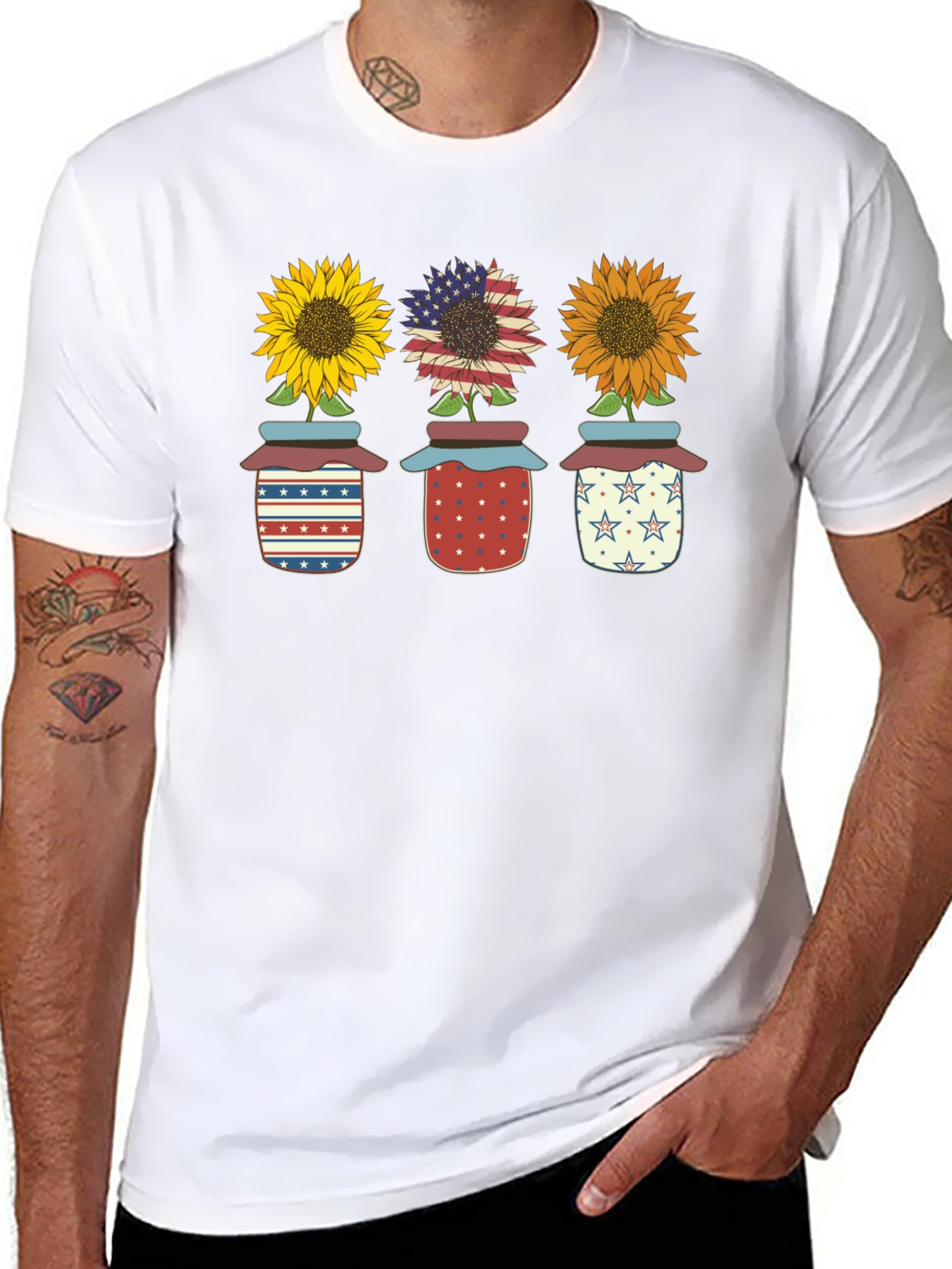 Patriotic Sunflowers in Jars Graphic Tee