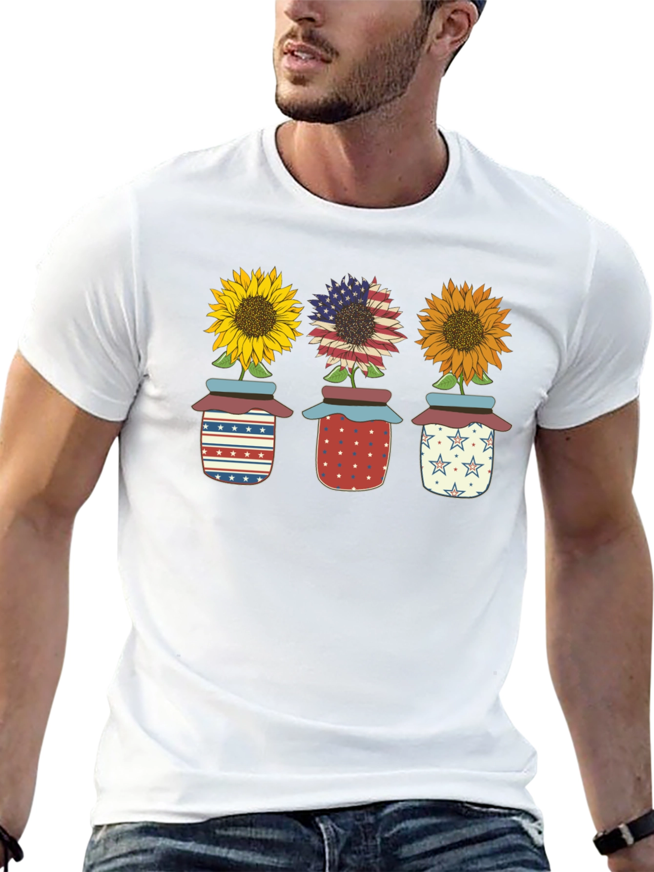 Patriotic Sunflowers in Jars Graphic Tee