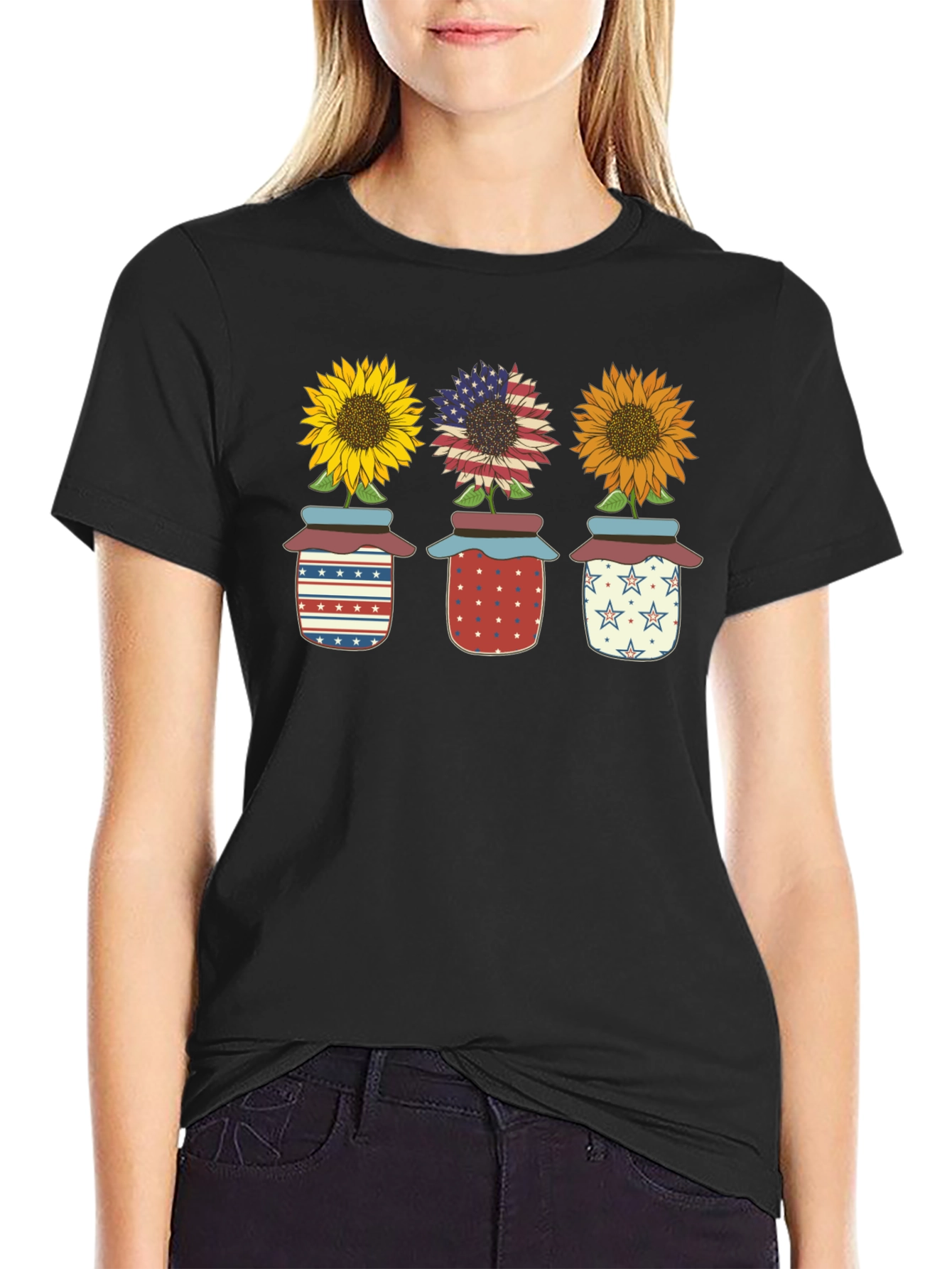 Patriotic Sunflowers in Jars Graphic Tee