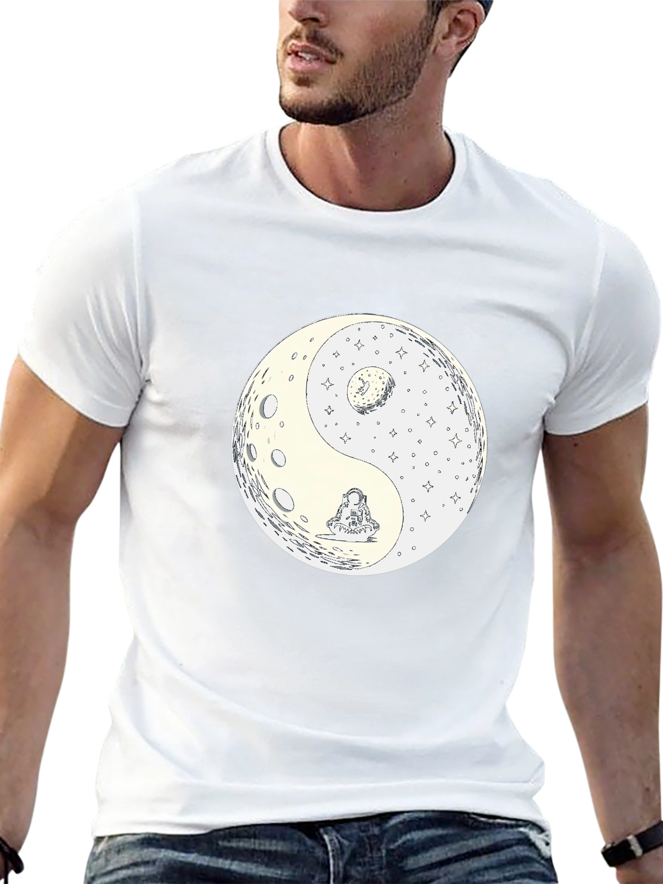 Yin Yang Moon Graphic Tee - Casual Black T-Shirt