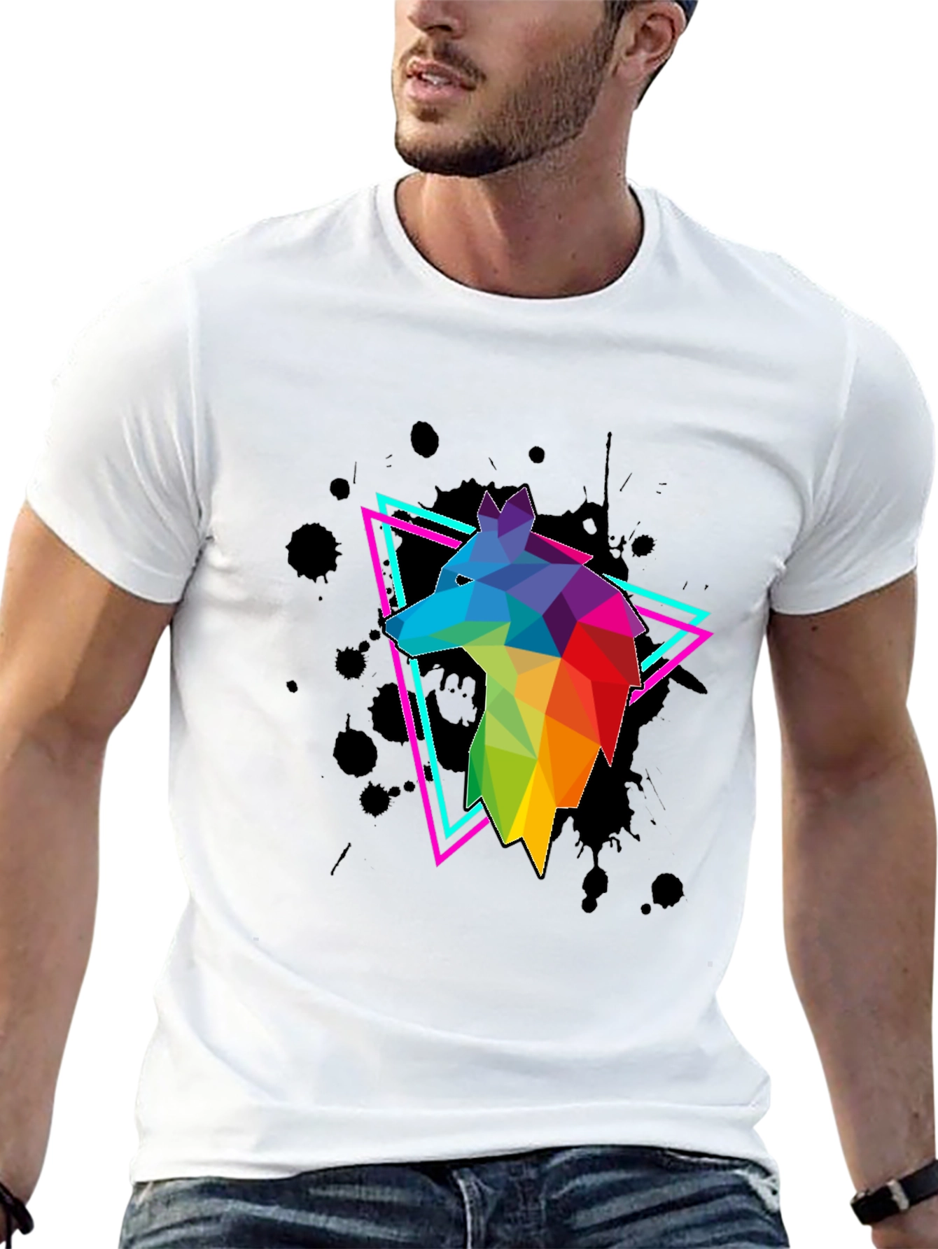 Geometric Wolf Graphic Tee - Mens Black T-Shirt