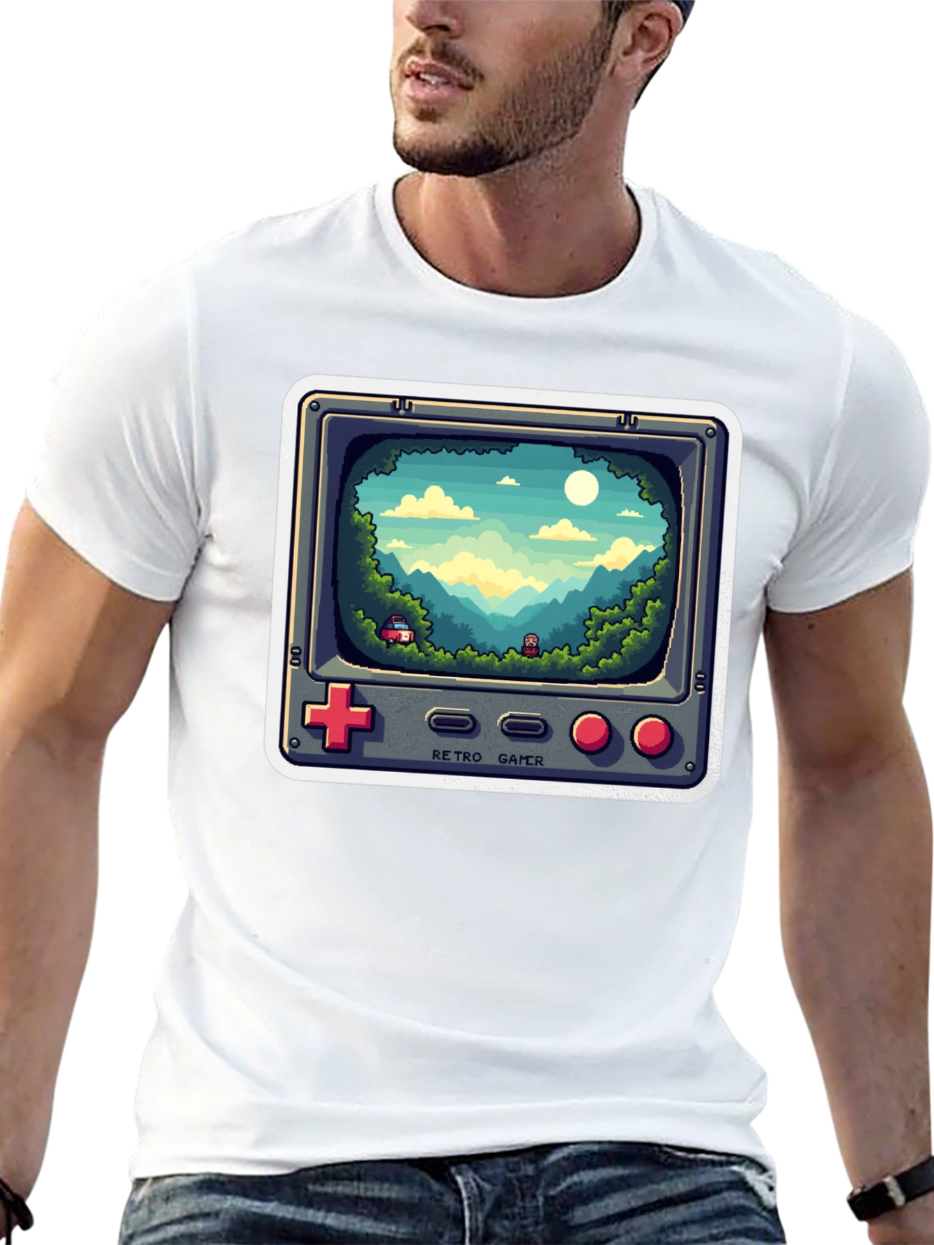 Retro Gamer T-Shirt - Pixelated Game Landscape Design