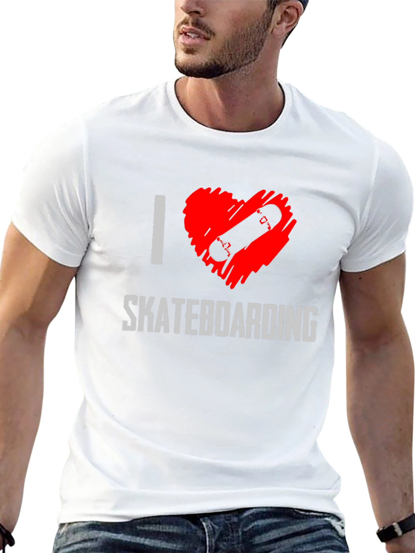 I Heart Skateboarding Graphic Tee - Black Cotton T-Shirt