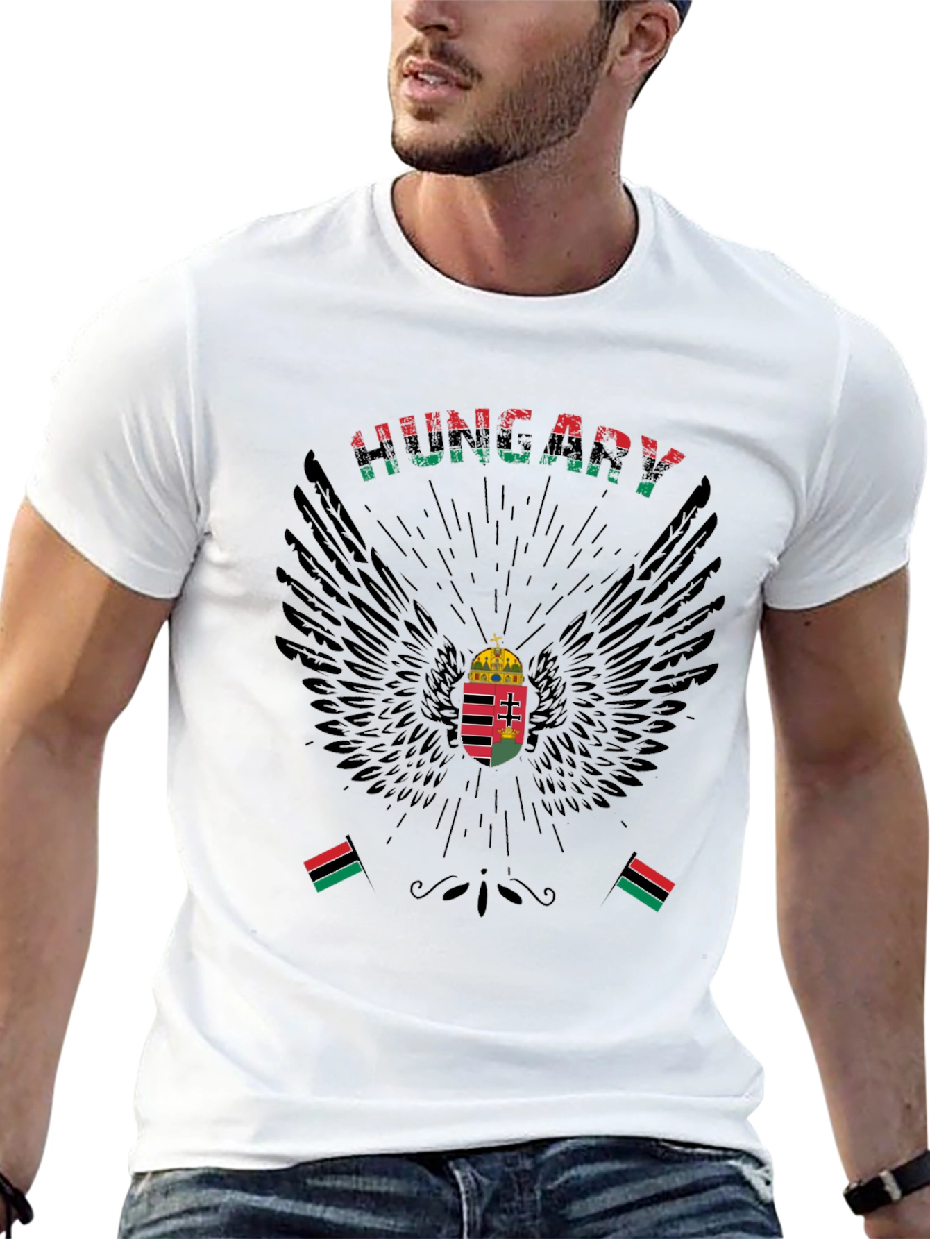 Hungary Flag Eagle T-Shirt - Mens Black Tee