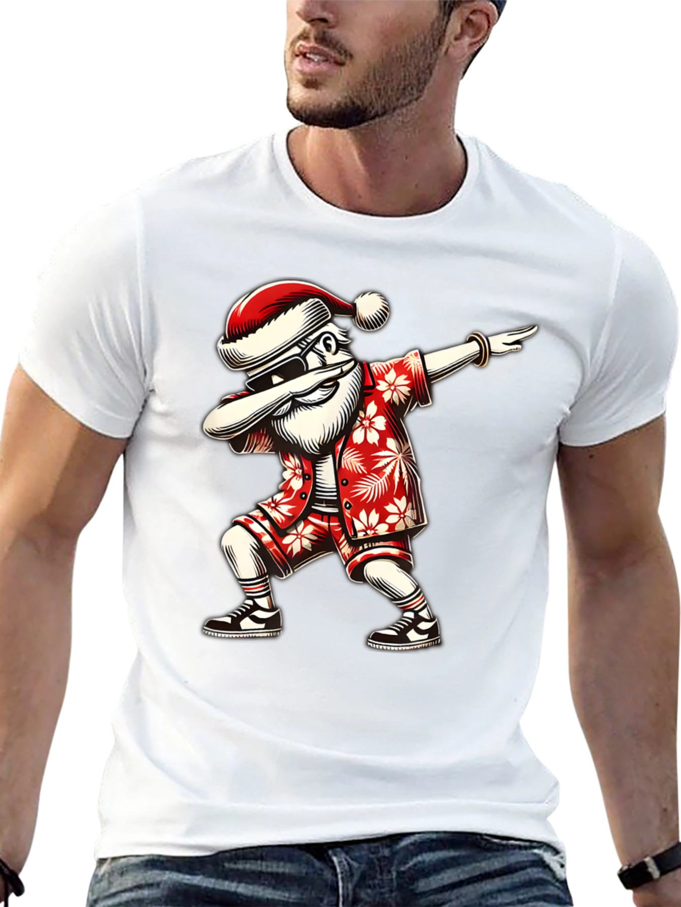 Dabbing Santa Hawaiian Shirt - Black Tee
