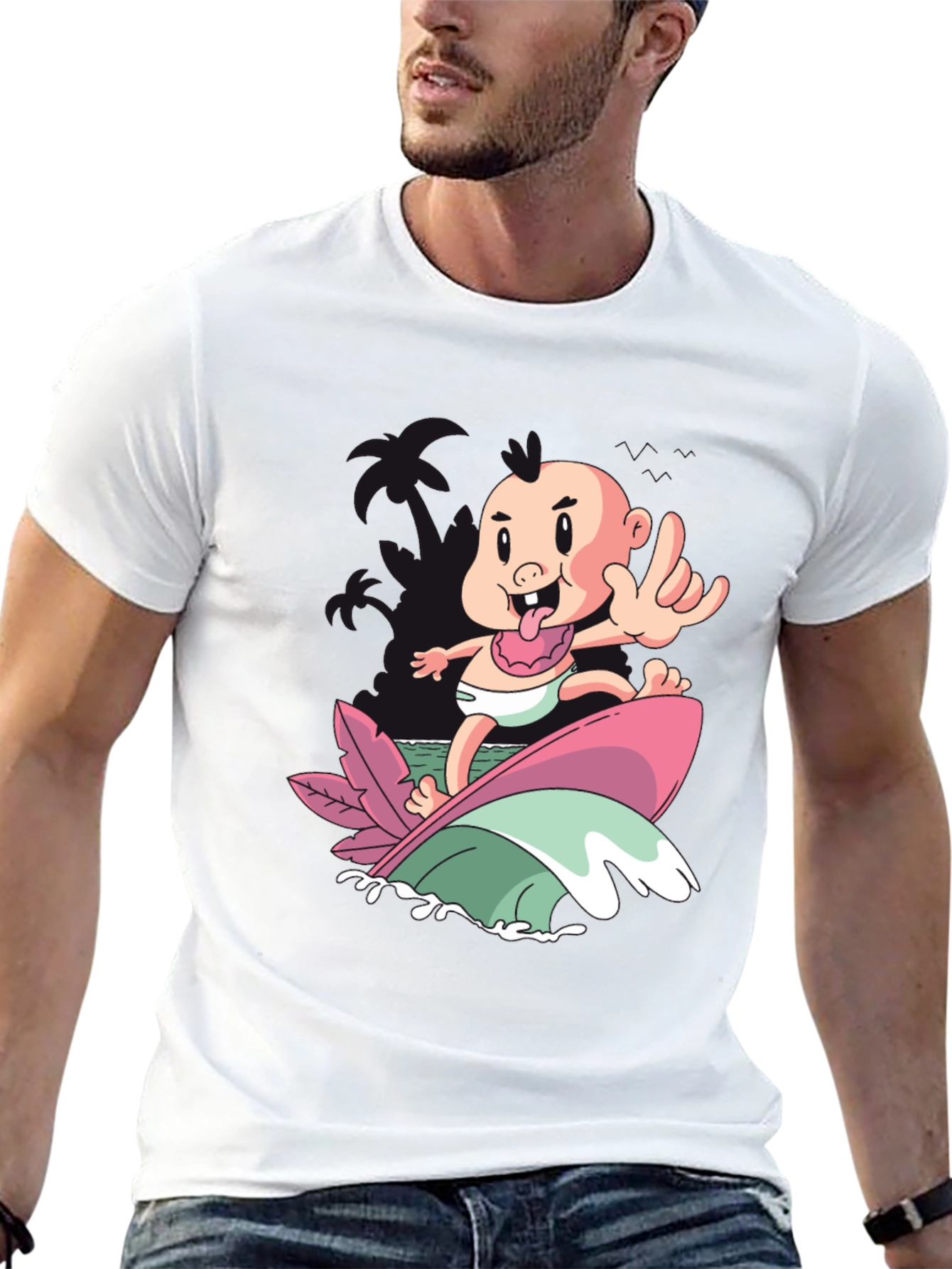 Surfing Baby Graphic T-Shirt - Cool Cartoon Tee