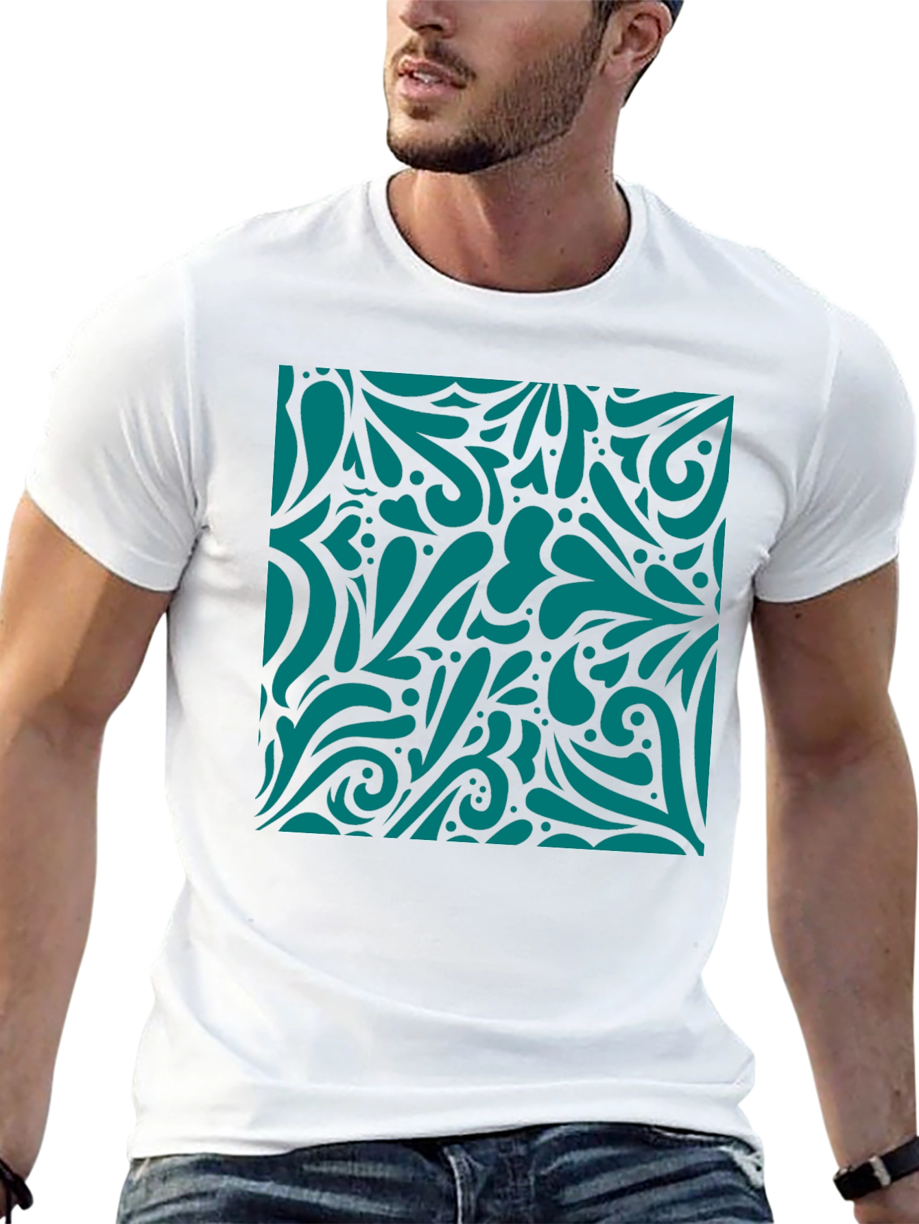 Abstract Swirl Print Black T-Shirt