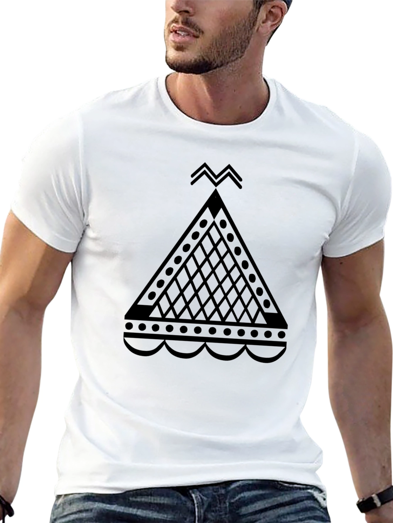 Modern Geometric Triangle Graphic Black T-Shirt