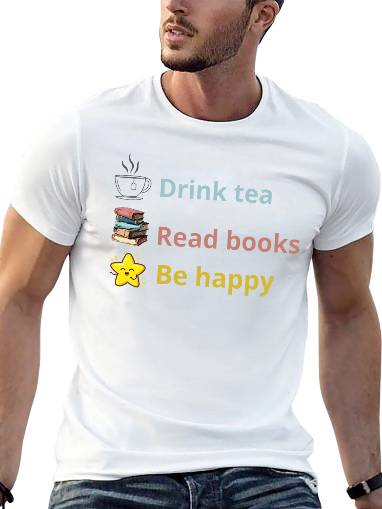 Drink Tea Read Books Be Happy Graphic Tee