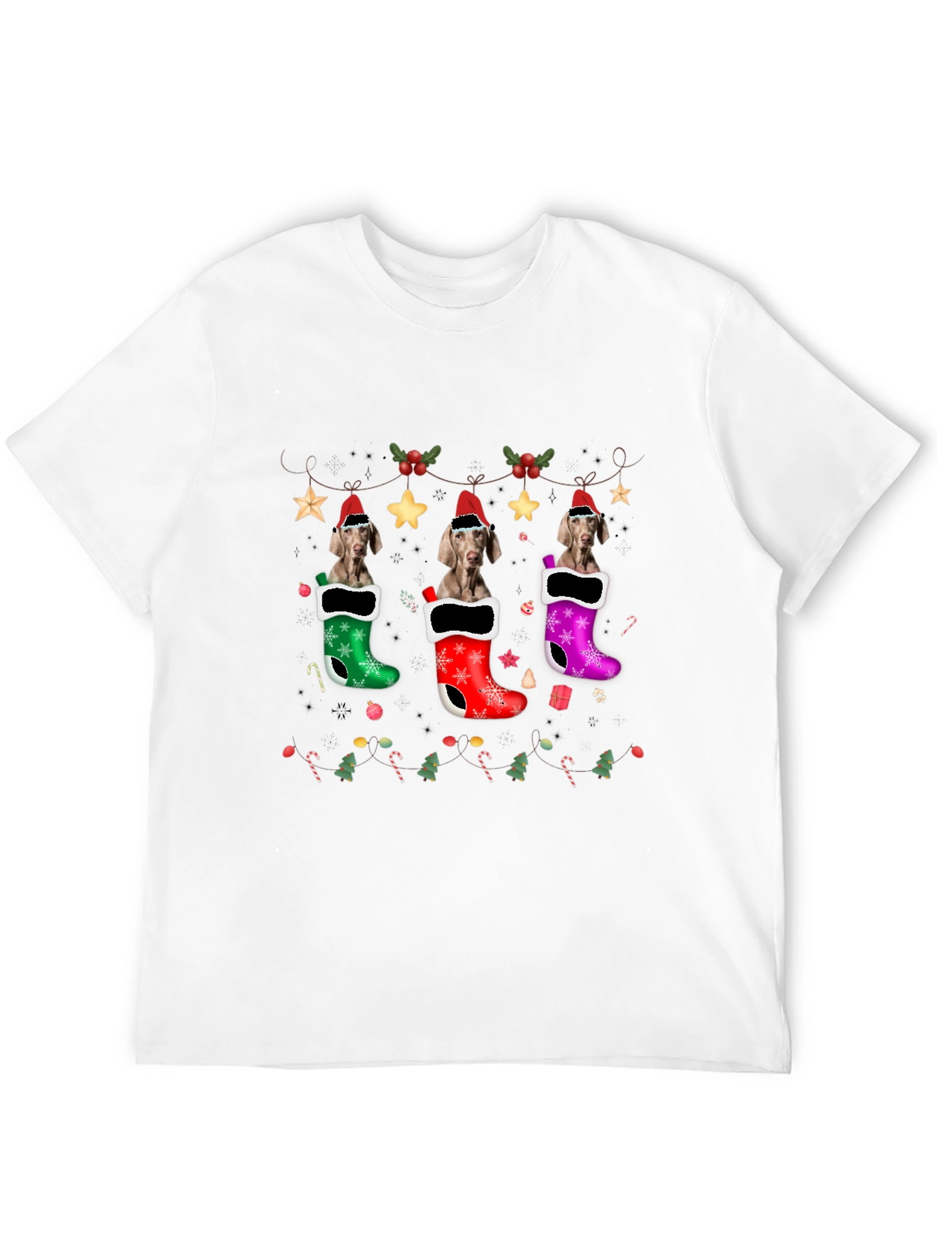 Festive Dog in Stockings Holiday T-Shirt