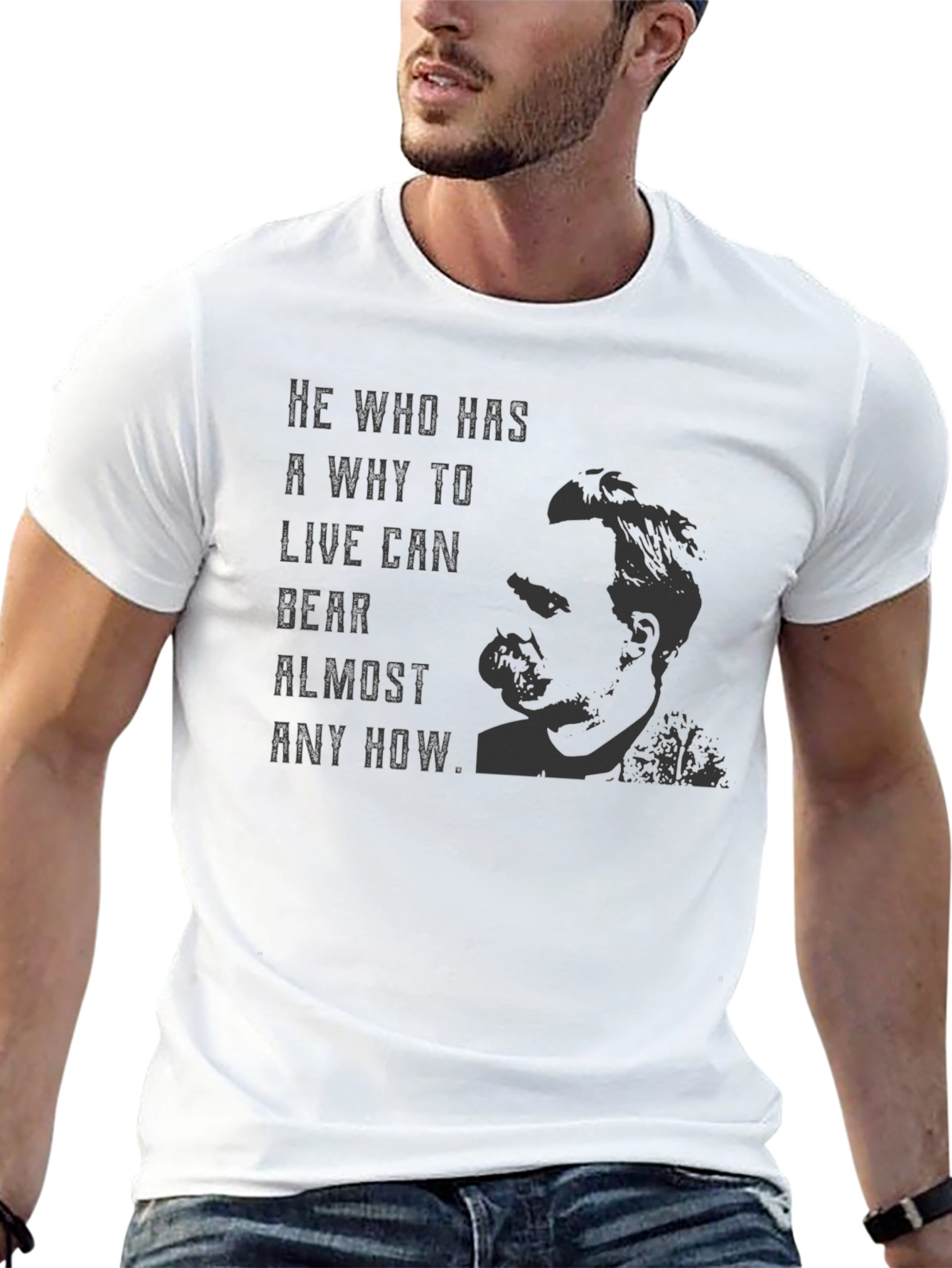Philosophical Graphic Tee - Nietzsche Quote Black T-Shirt