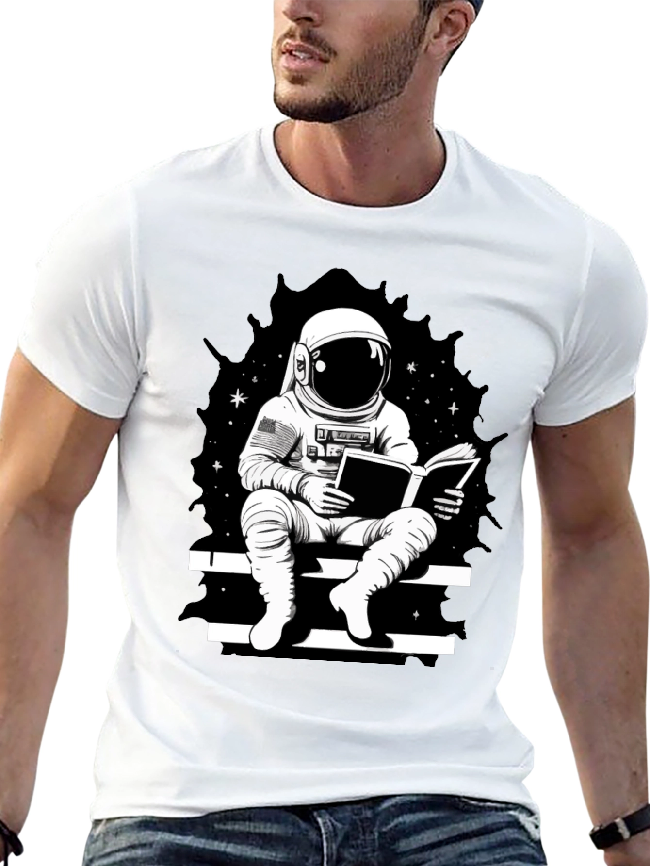 Astronaut Reading Black T-Shirt