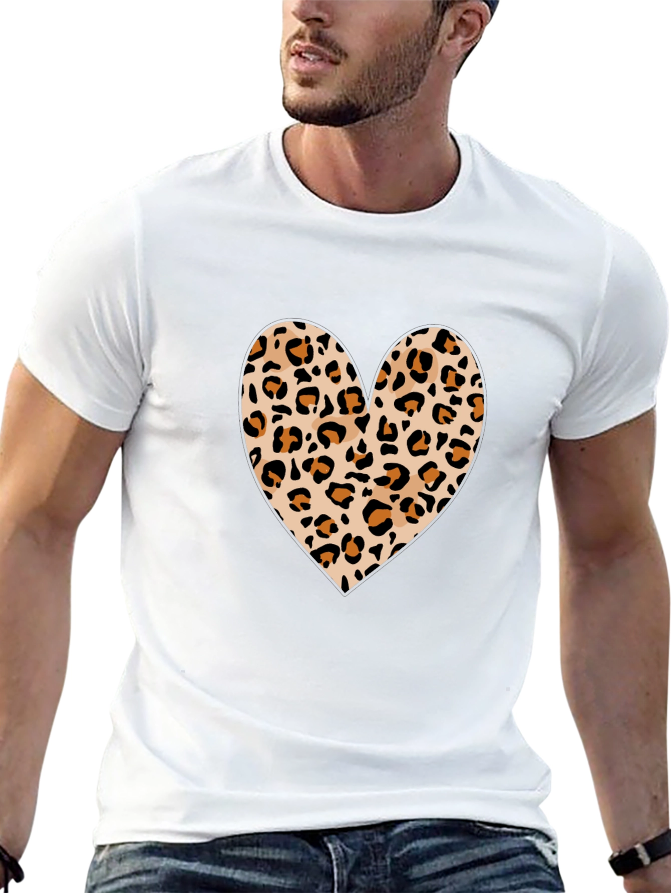 Leopard Print Heart Graphic Tee - Black