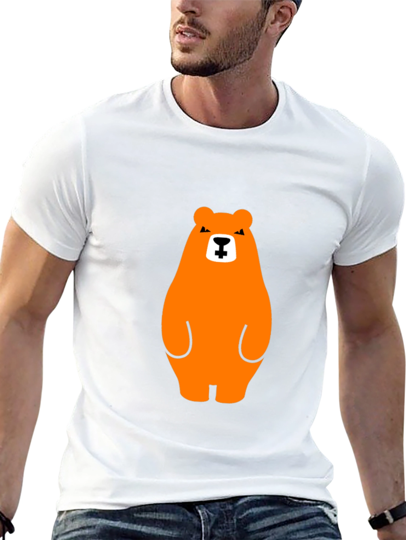 Orange Bear Graphic Tee - Casual Black T-Shirt