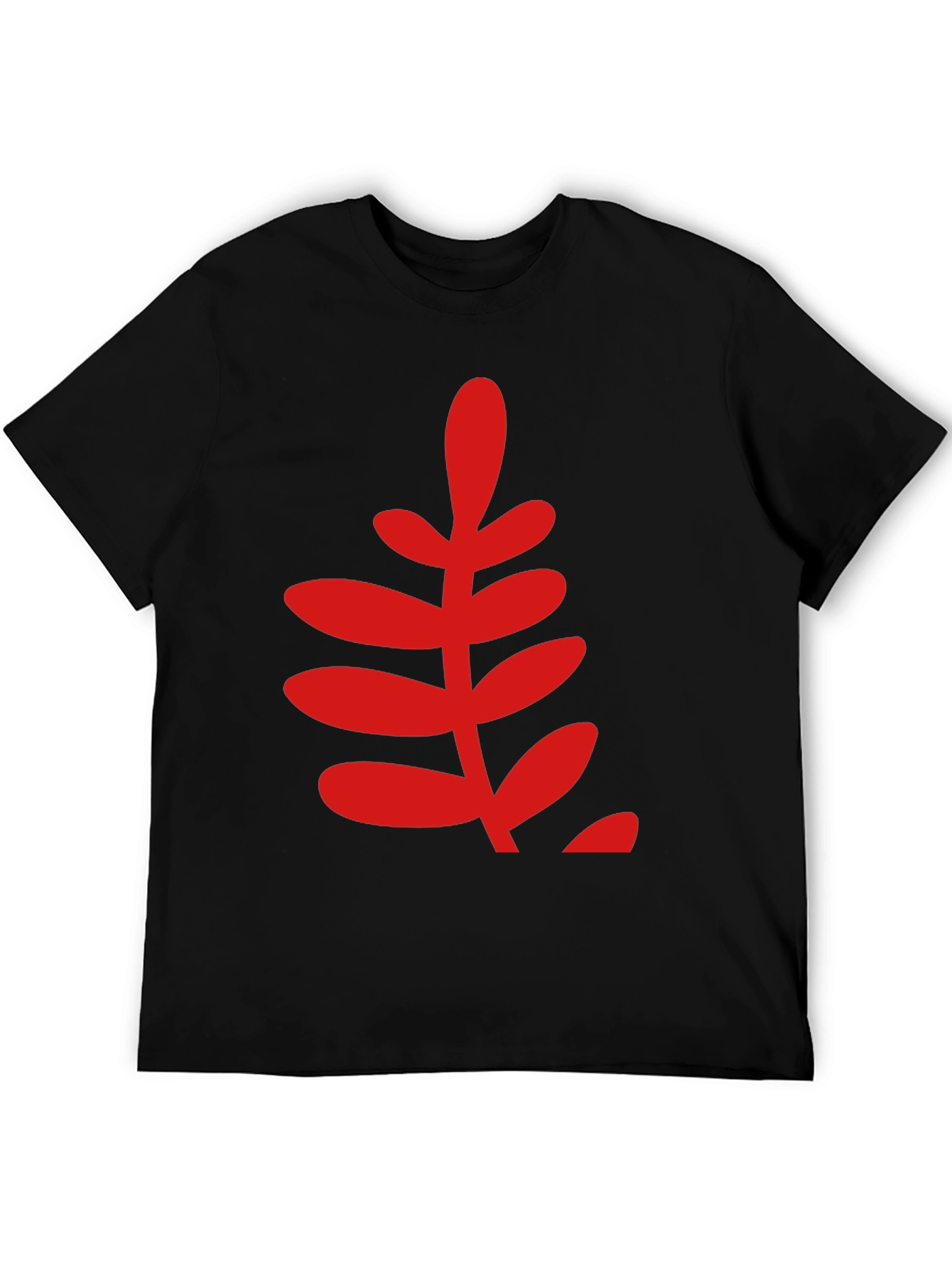 Bold Red Leaf Graphic Print Black T-Shirt
