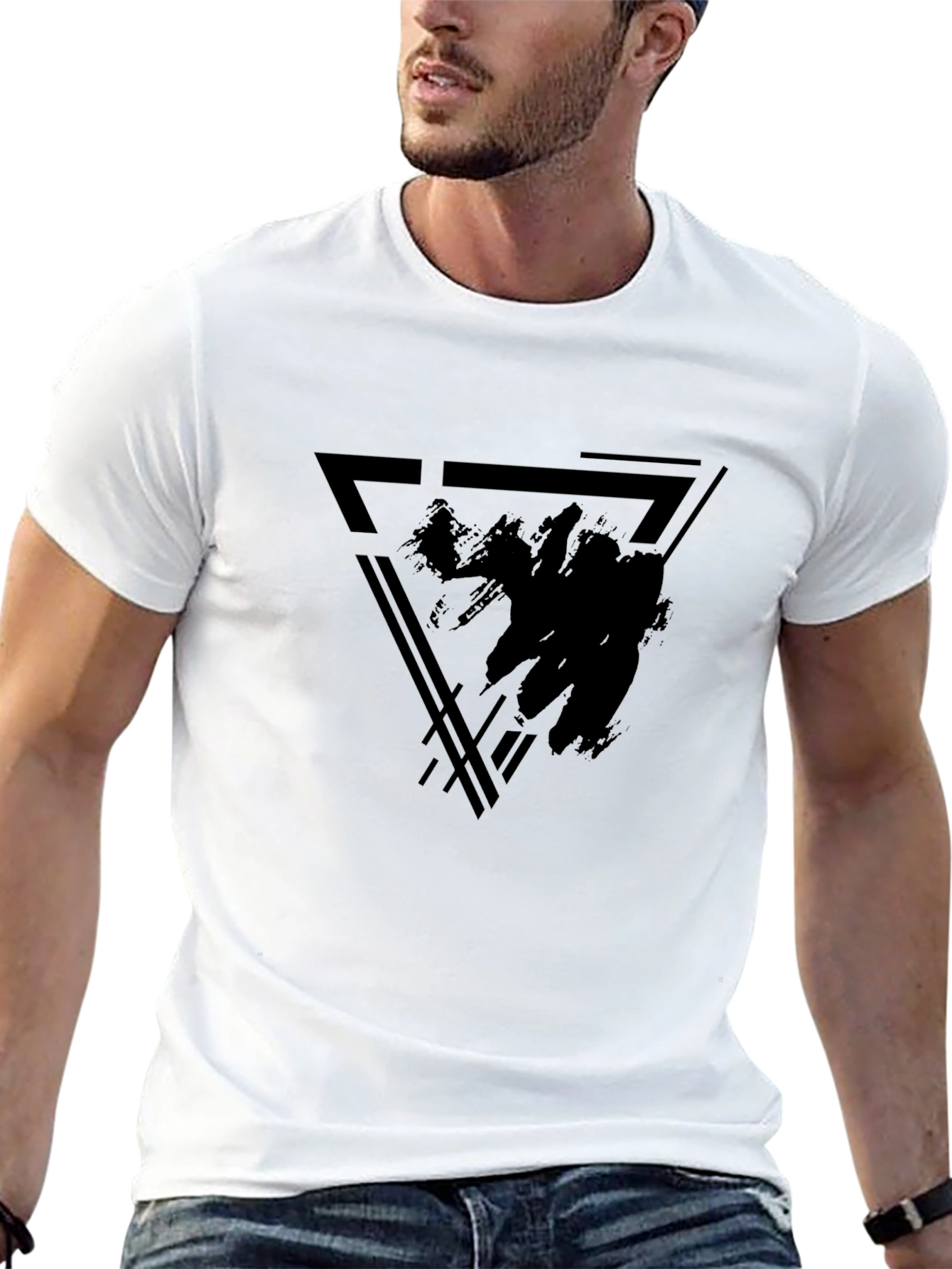 Modern Black Graphic Tee - Geometric Design T-Shirt