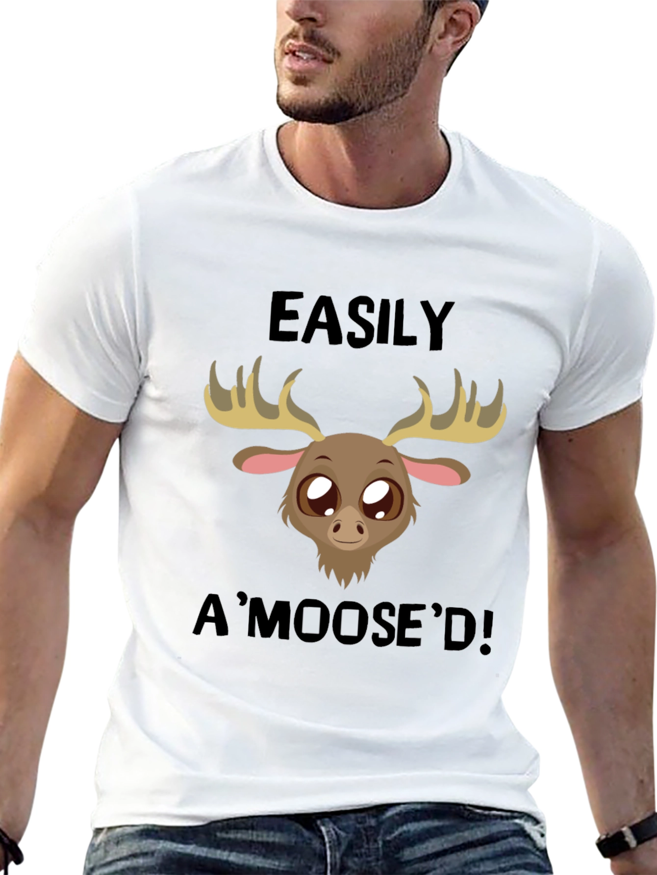 Easily AMoosed T-Shirt - Black Cute Cartoon Moose