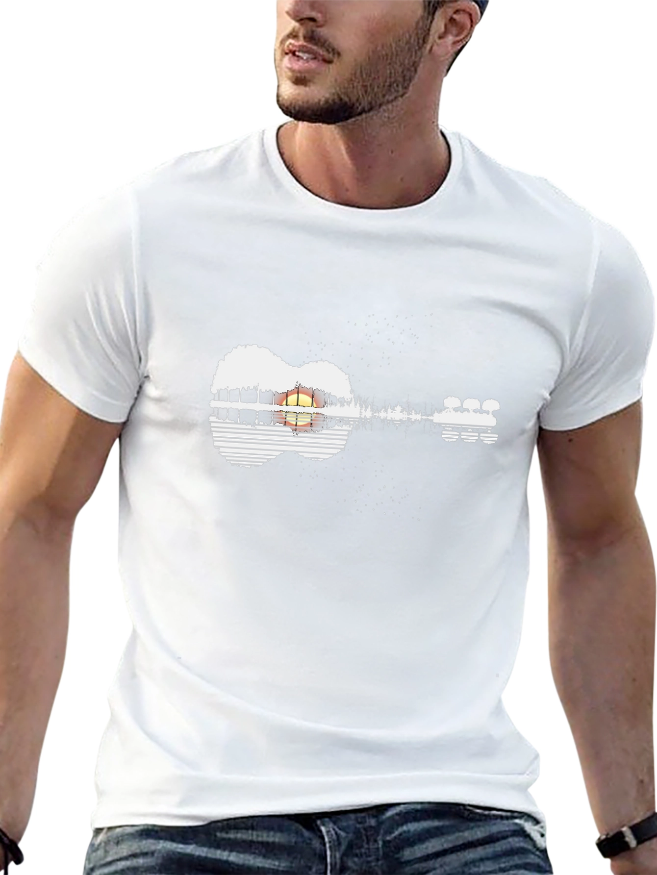 Guitar Sunset Graphic Tee - Black Unisex Shirt