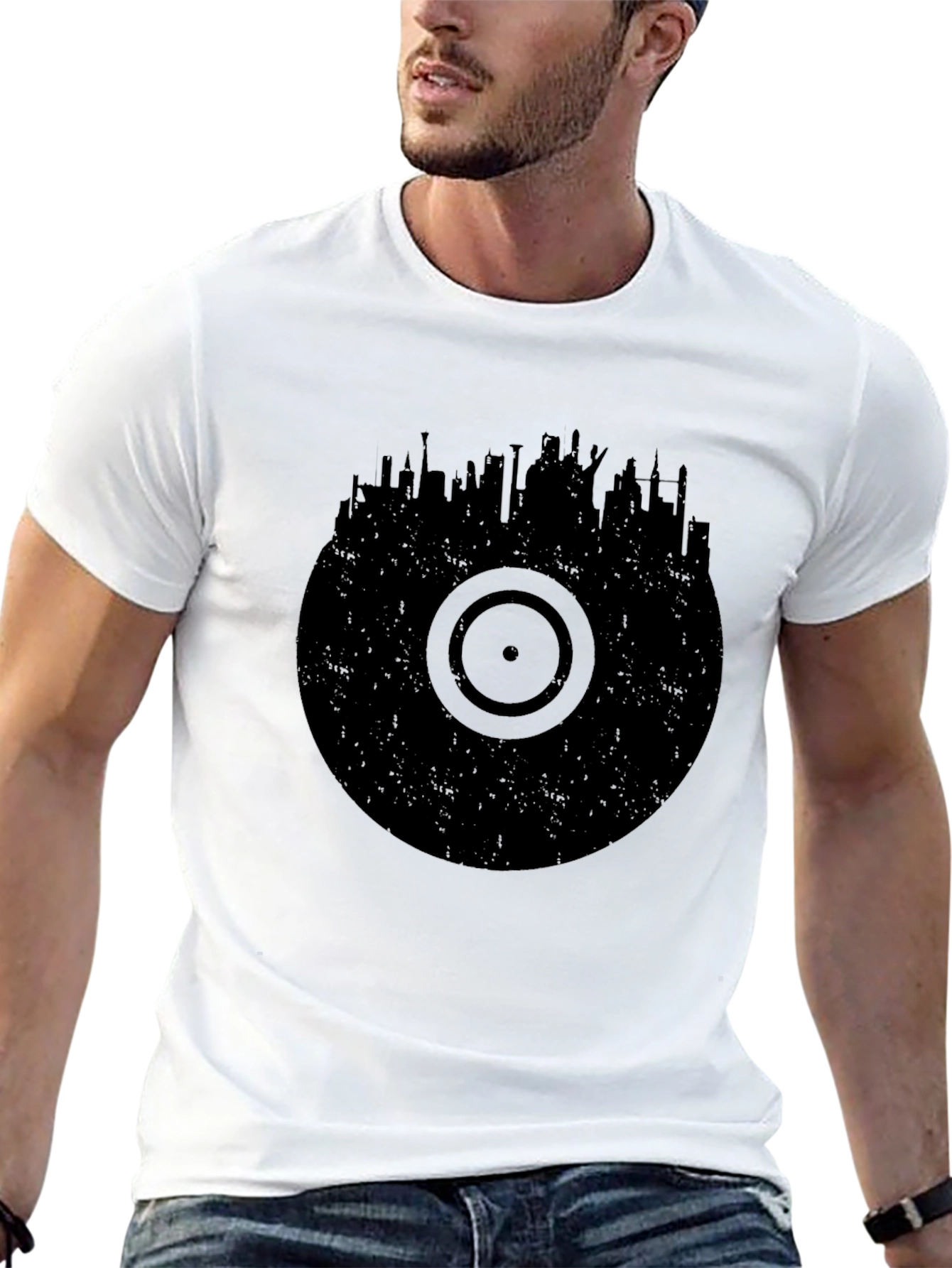 Vinyl Record Skyline Black T-Shirt