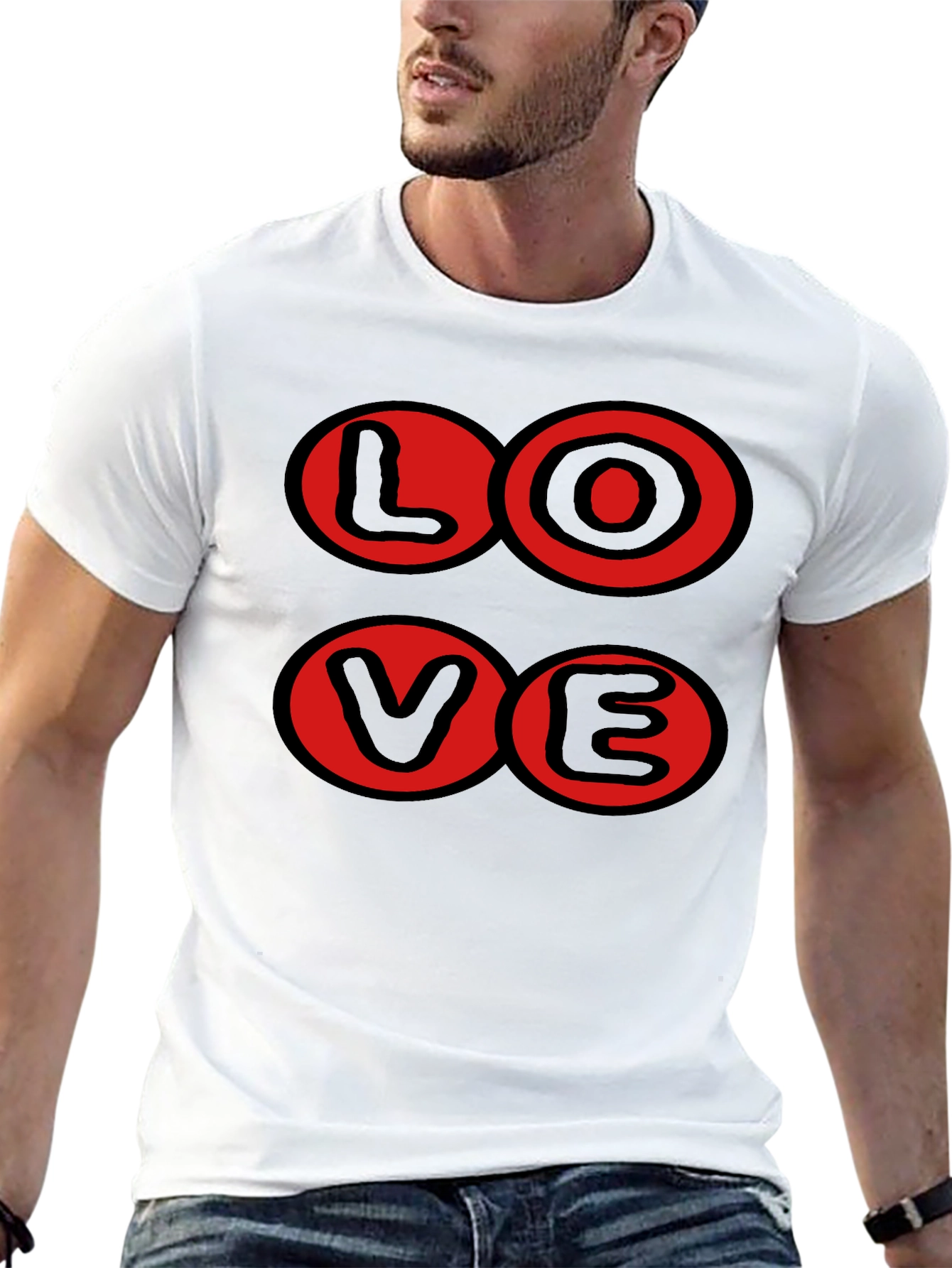 Love Graphic T-Shirt - Black with Red Circles