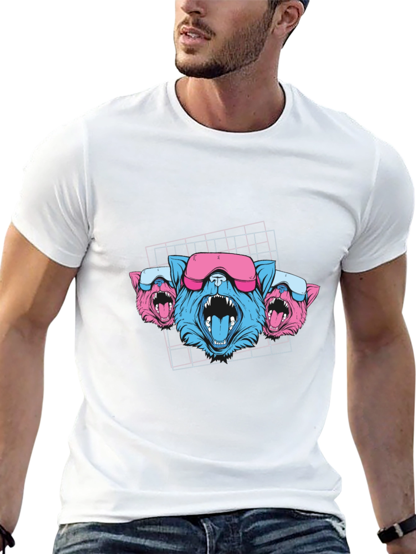 Cyberpunk Neon Cats Black T-Shirt