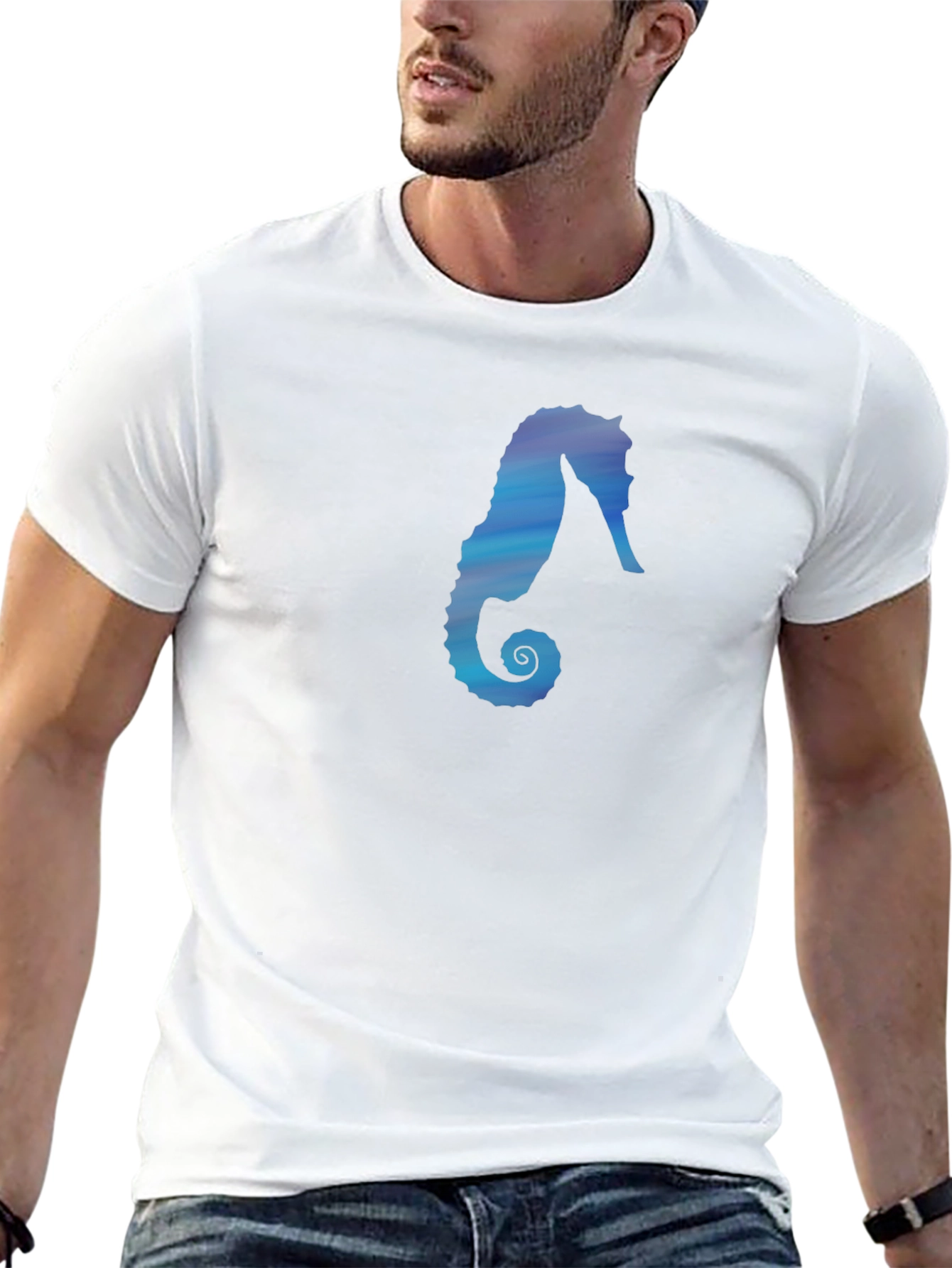 Seahorse Graphic Tee - Black Cotton Casual Top