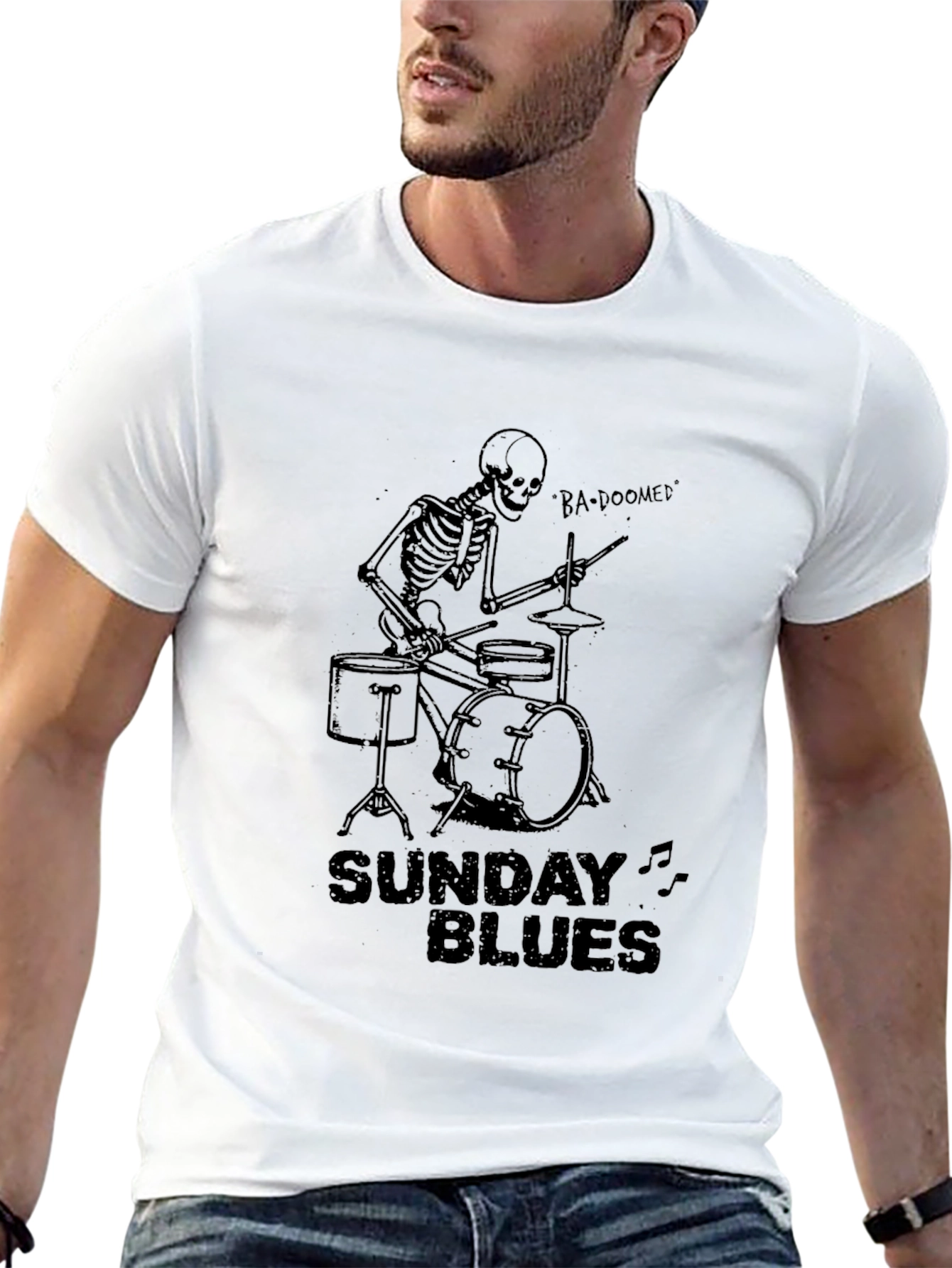 Sunday Blues Skeleton Drummer Graphic Tee
