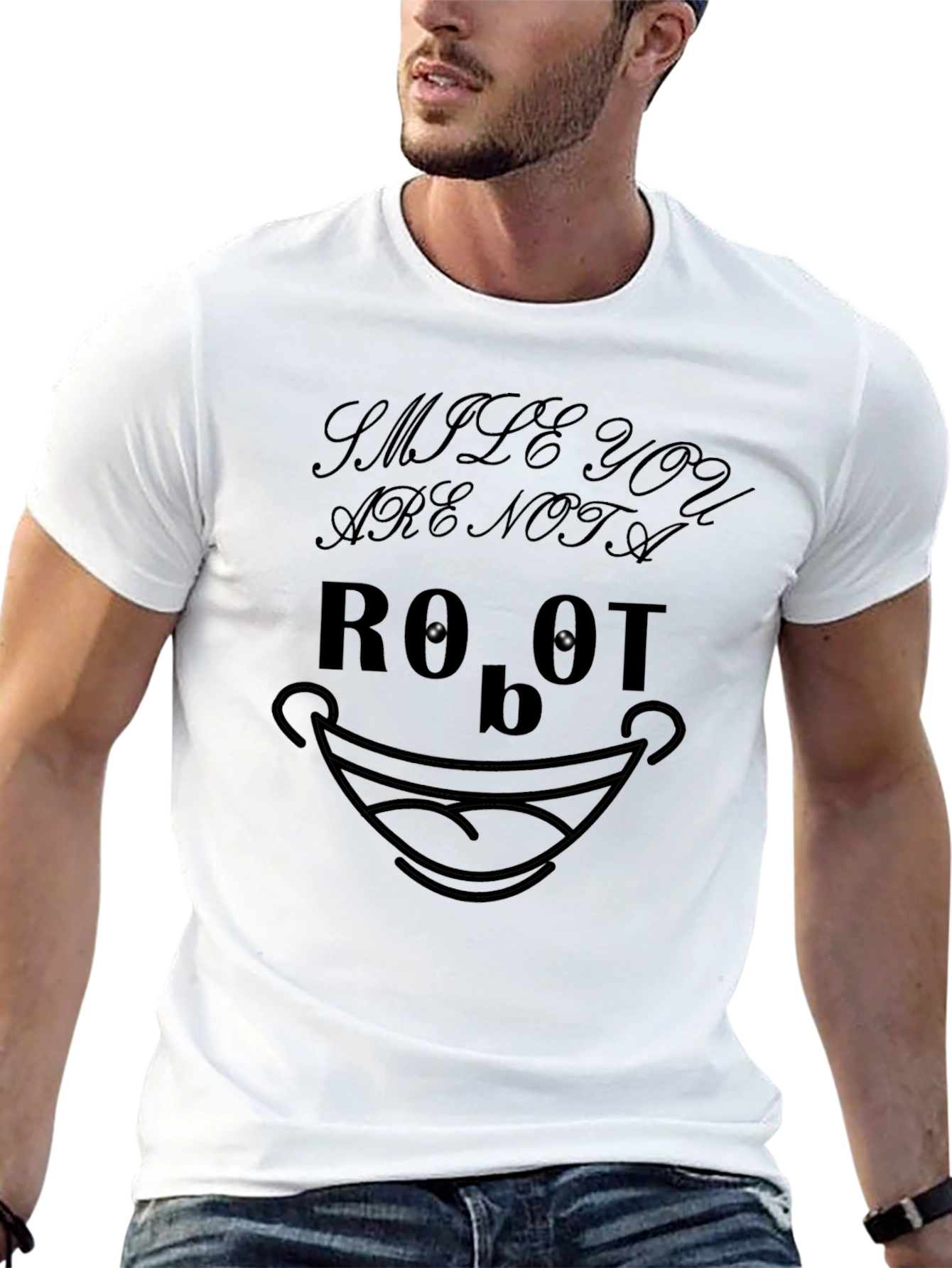Smile You Are Not a Robot Graphic Black T-Shirt