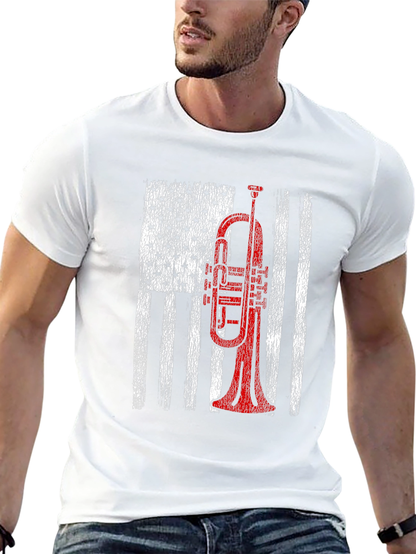 Trumpet American Flag Graphic T-Shirt