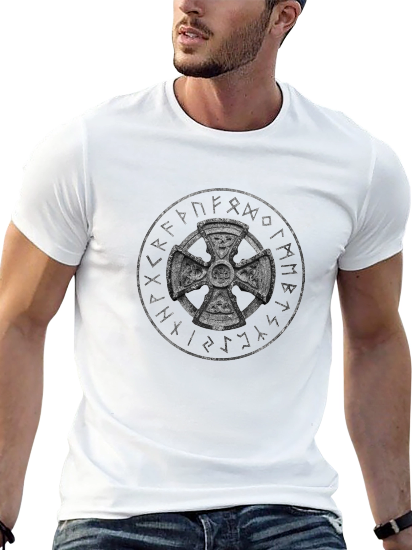 Celtic Knot Rune Circle Graphic Tee - Black