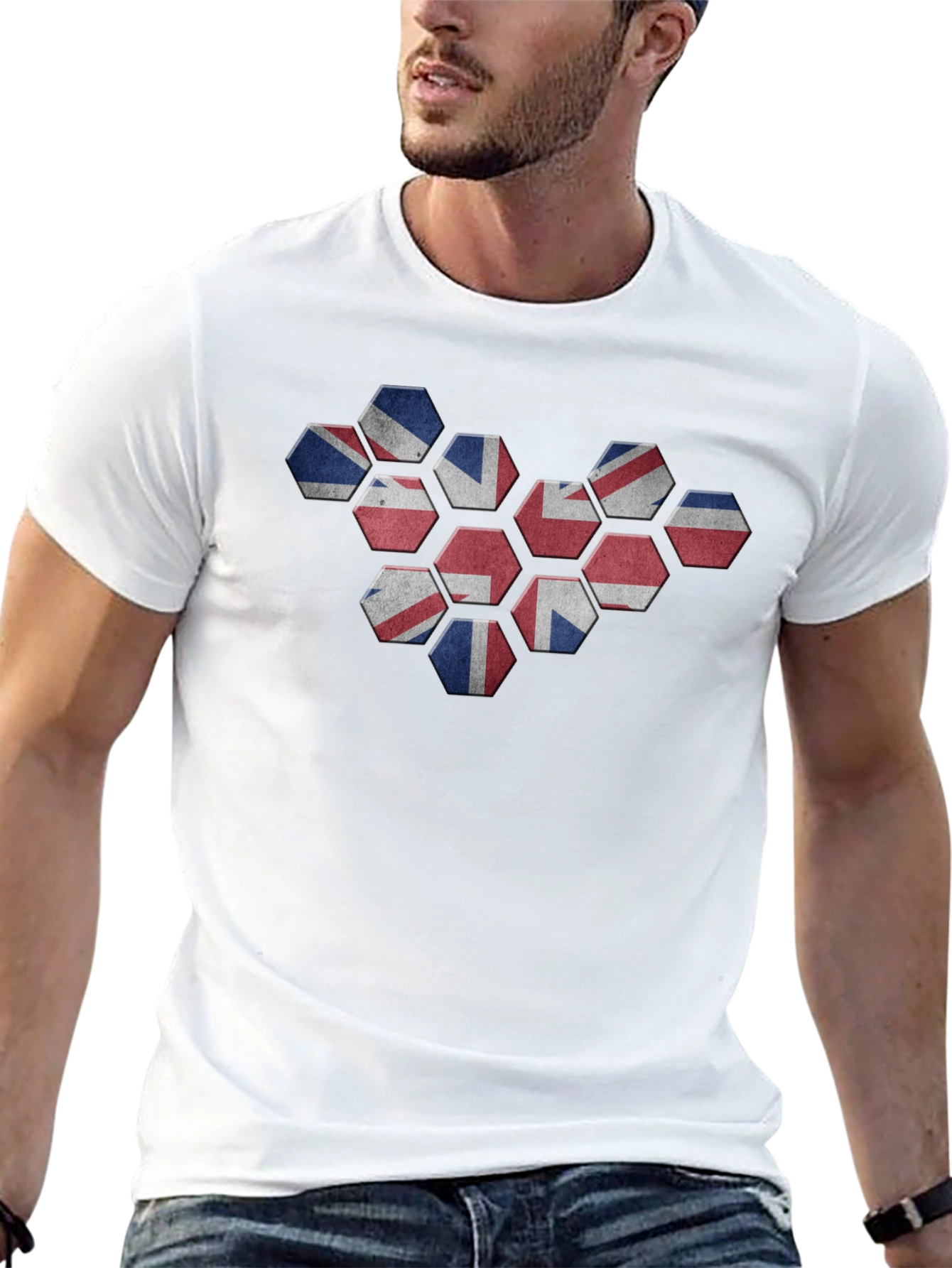 Union Jack Honeycomb Graphic Tee - Black Cotton Blend