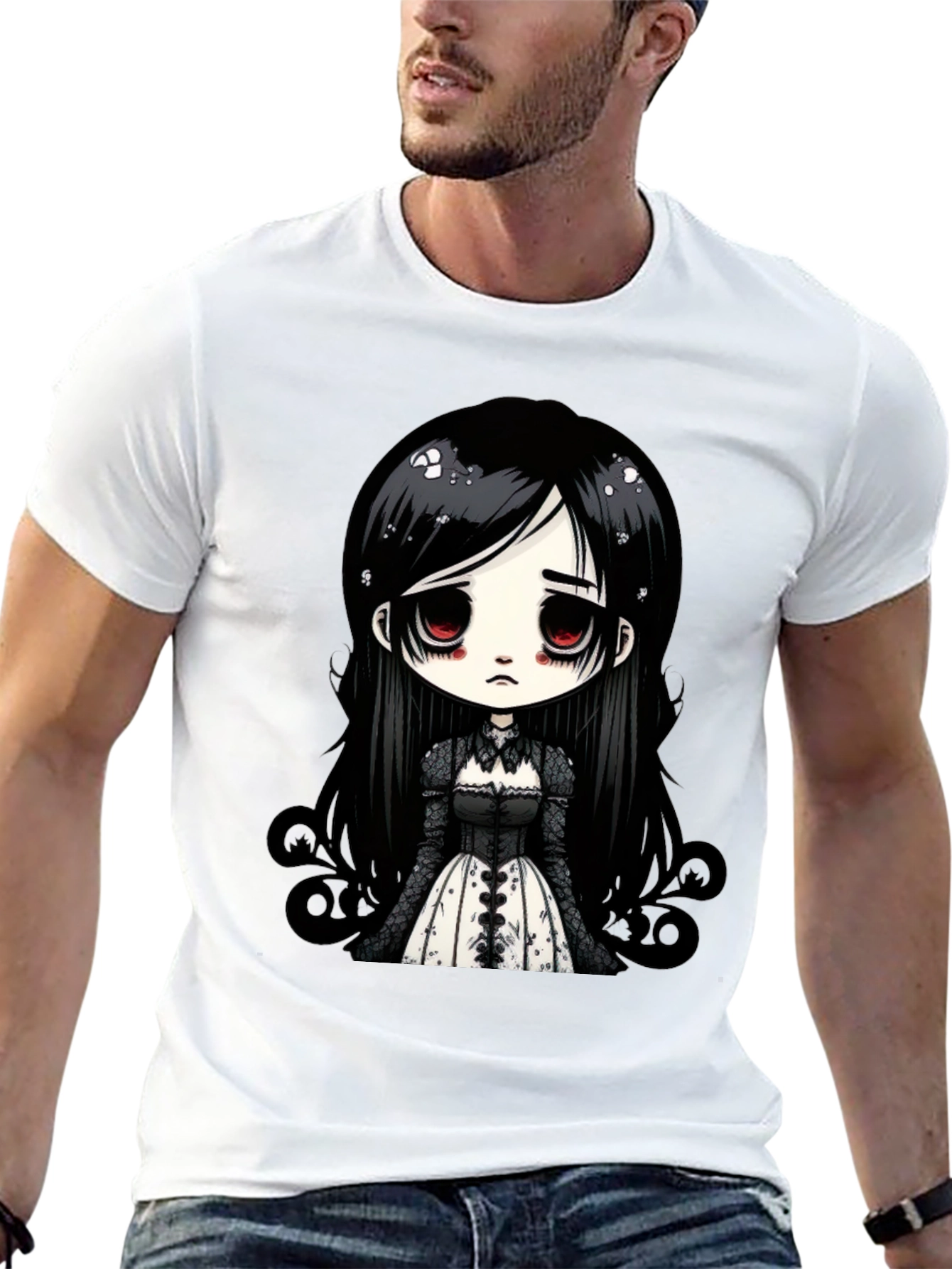Gothic Doll T-Shirt - Emo Anime Style Black Tee
