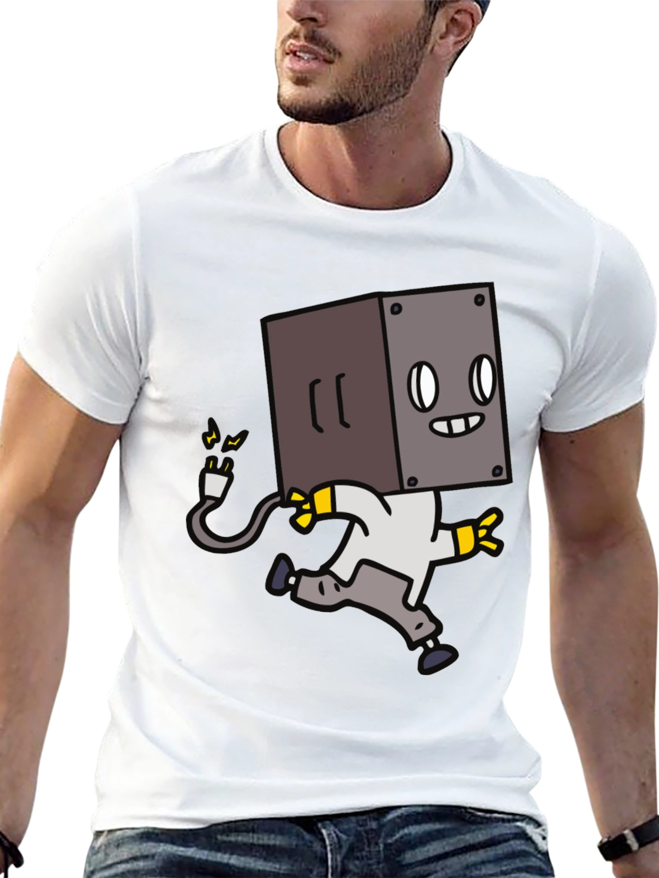 Robot Box Head Black T-Shirt - Fun Graphic Tee