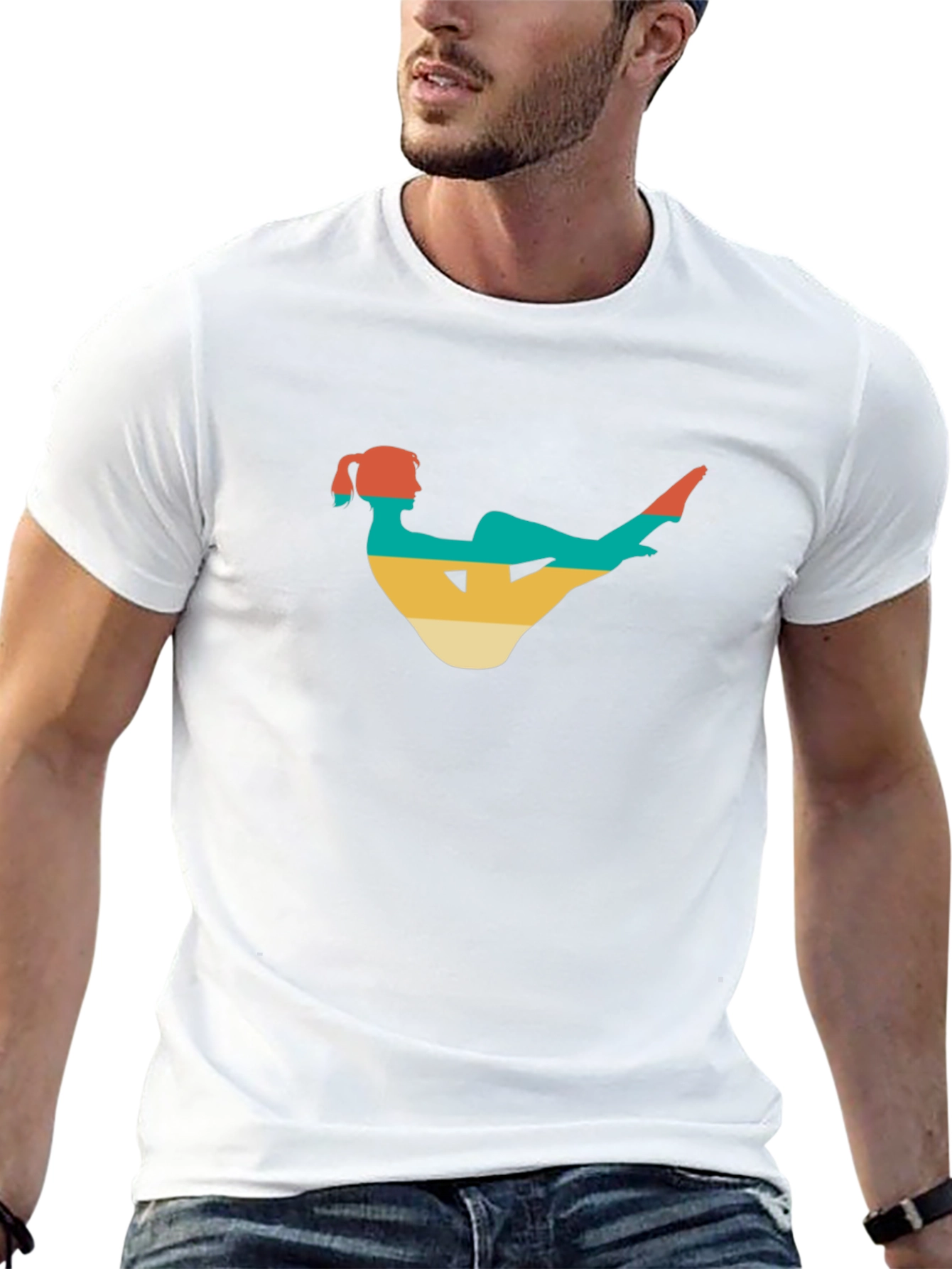 Retro Yoga Pose Black T-Shirt