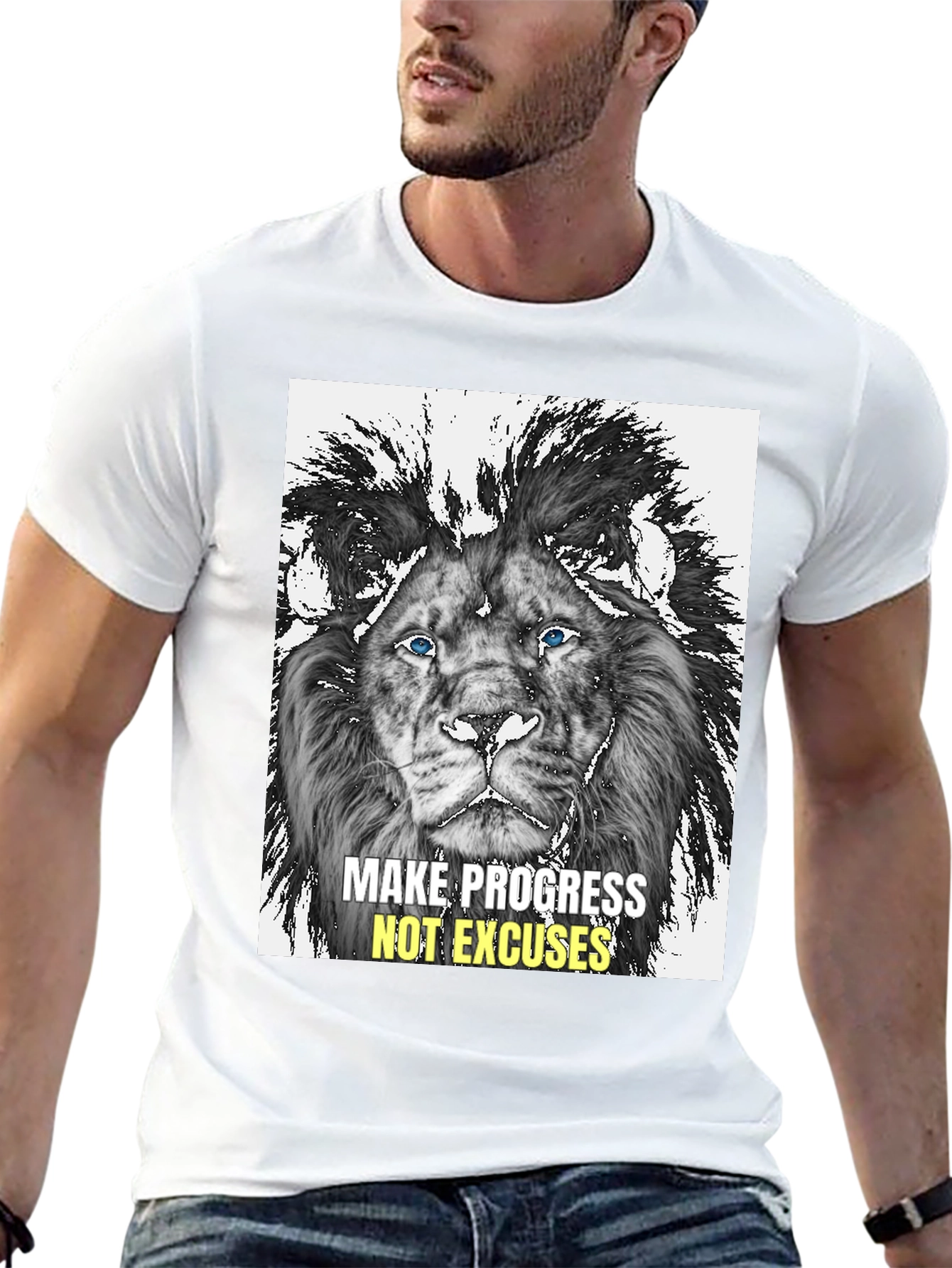 Lion Graphic Print Tee - Progress Over Excuses