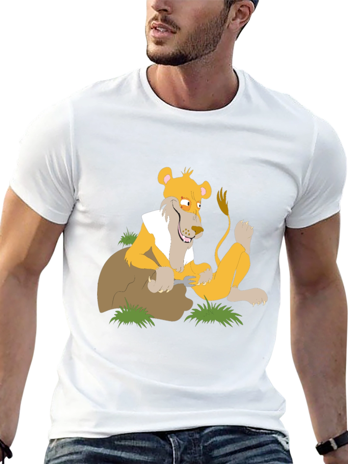 Lion Cartoon Graphic T-Shirt - Black