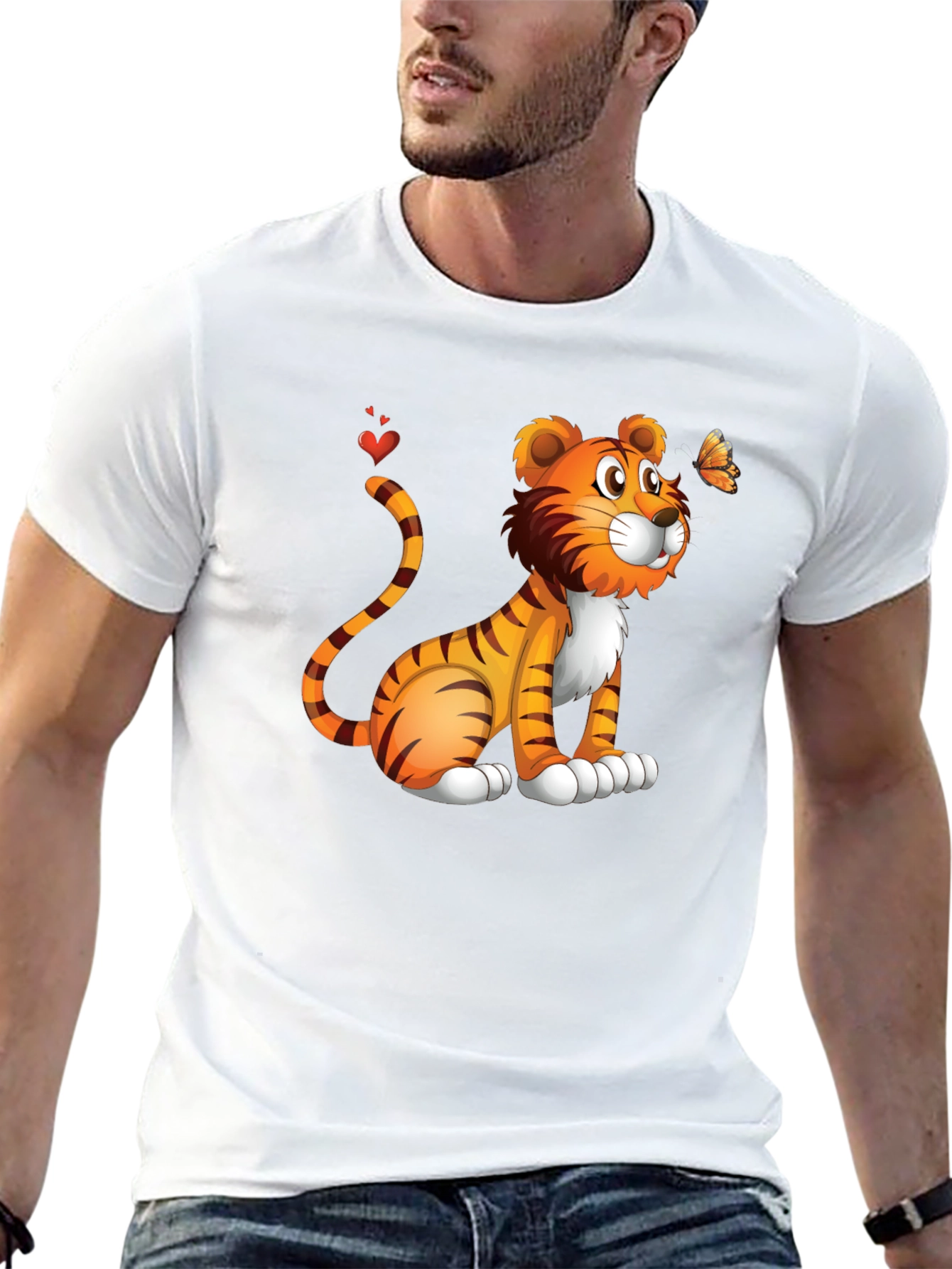 Tiger & Butterfly Graphic Tee - Black Cotton Blend