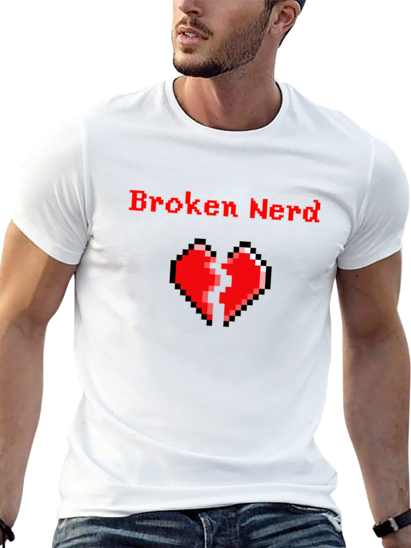 Broken Nerd Pixel Heart Black T-Shirt