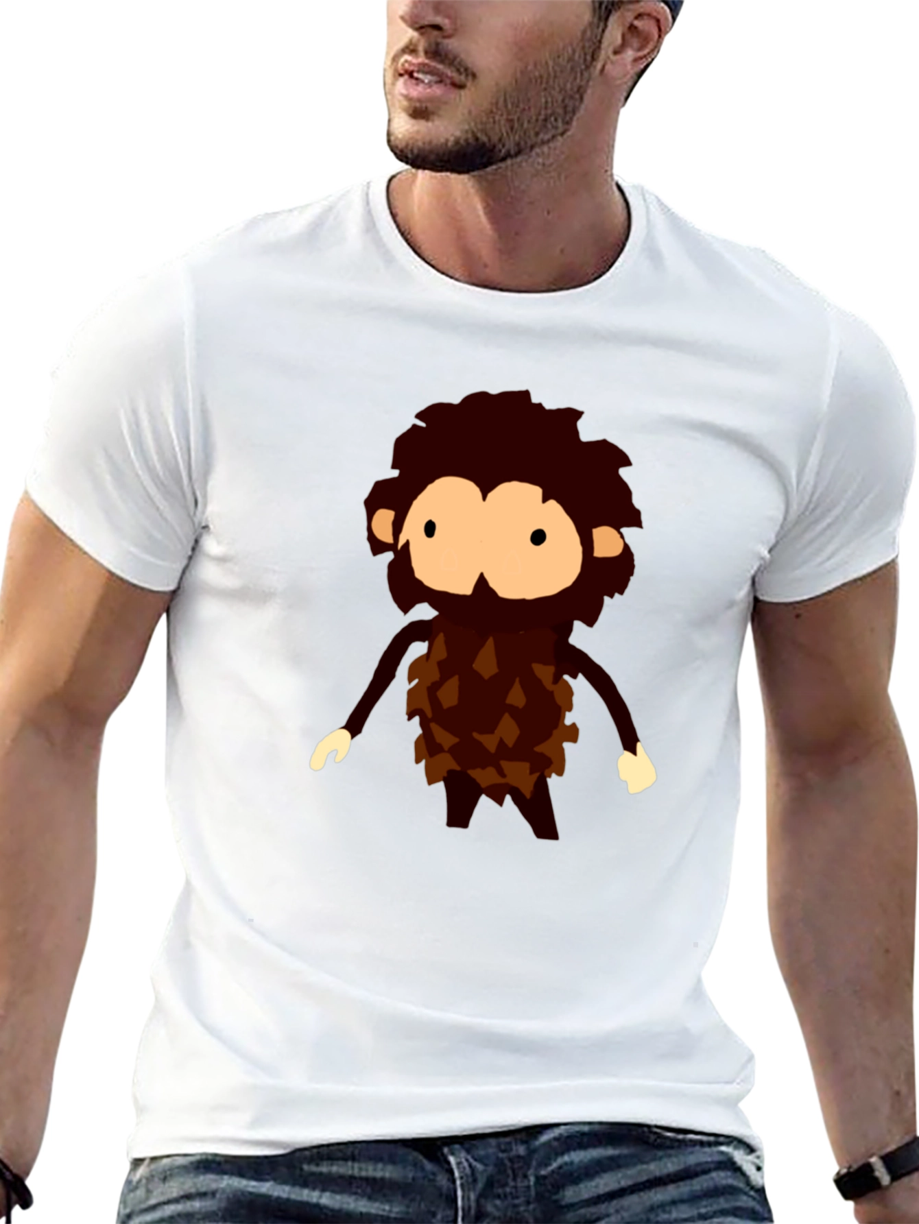Cartoon Caveman Graphic Tee - Black Casual T-Shirt