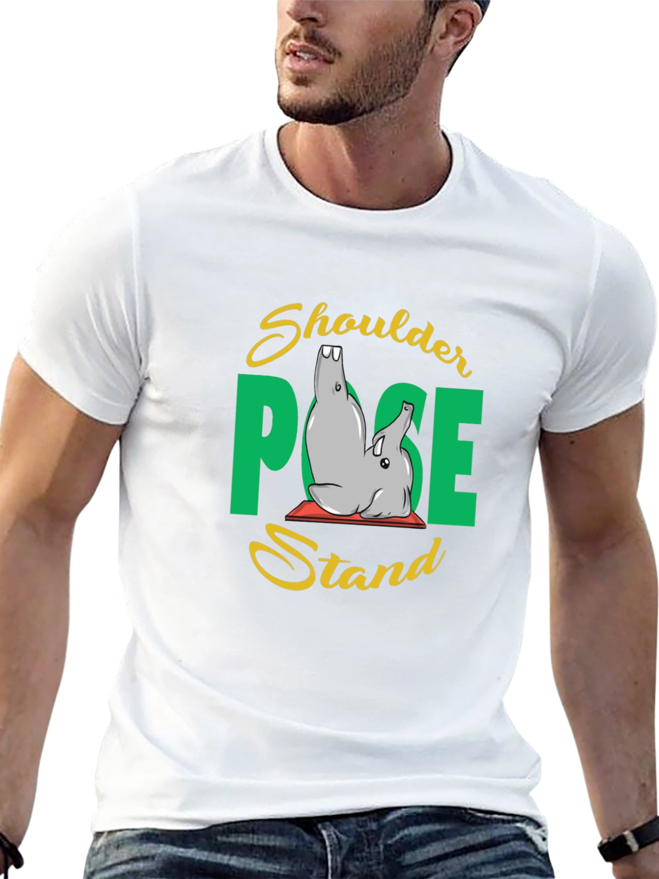 Yoga Elephant Shoulder Pose Stand Black T-Shirt