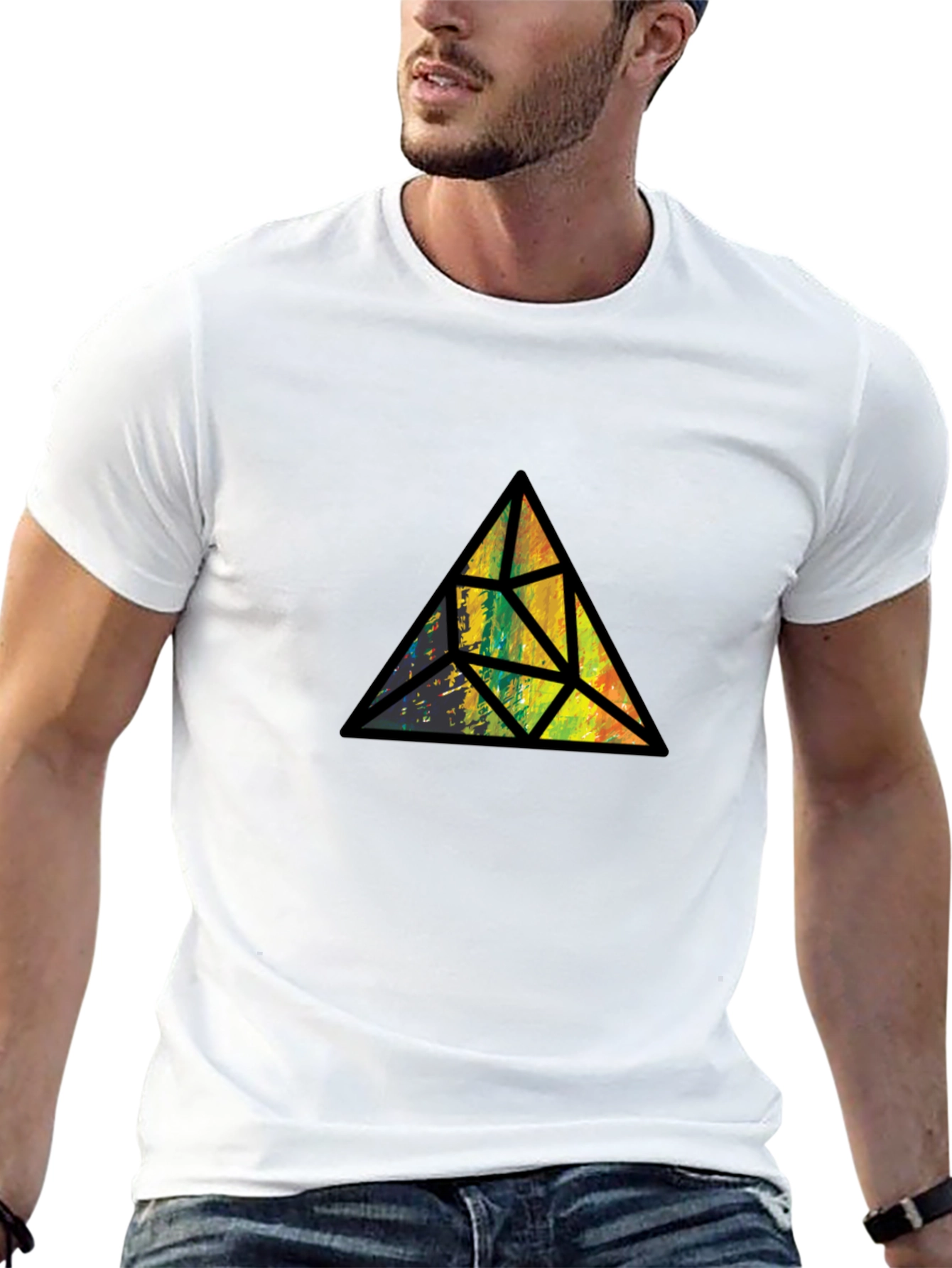 Abstract Triangle Graphic Black T-Shirt