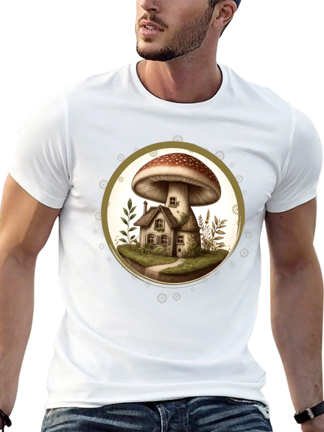 Mushroom House T-Shirt - Unique Nature Design