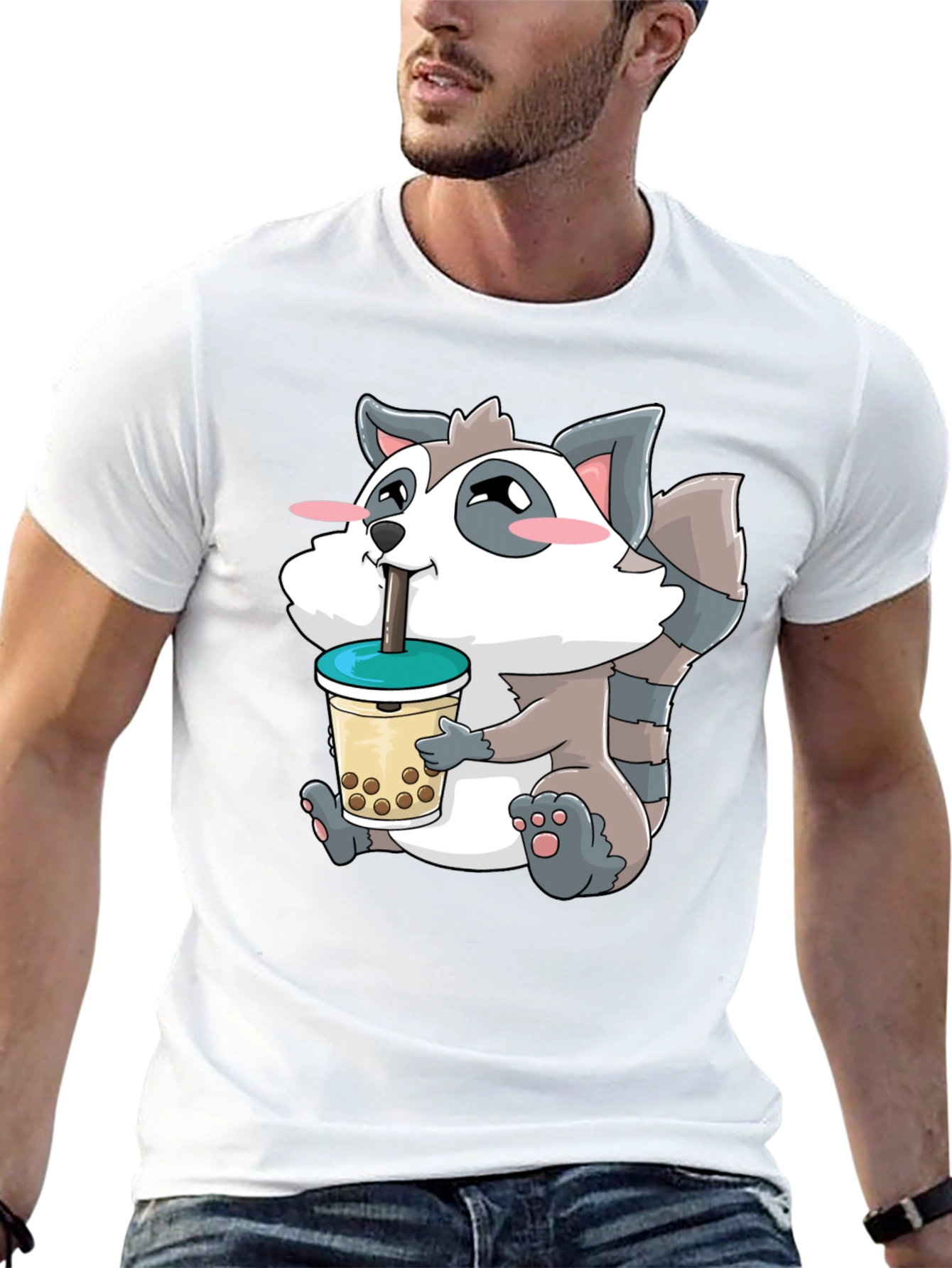 Cute Raccoon Bubble Tea Graphic T-Shirt