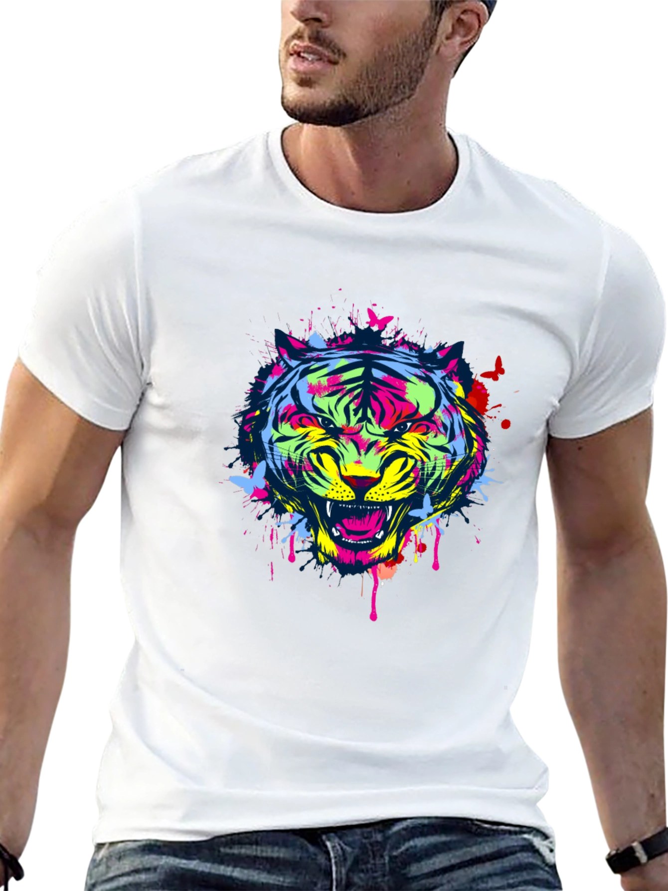 Bold Tiger Graphic Tee - Modern Art Shirt