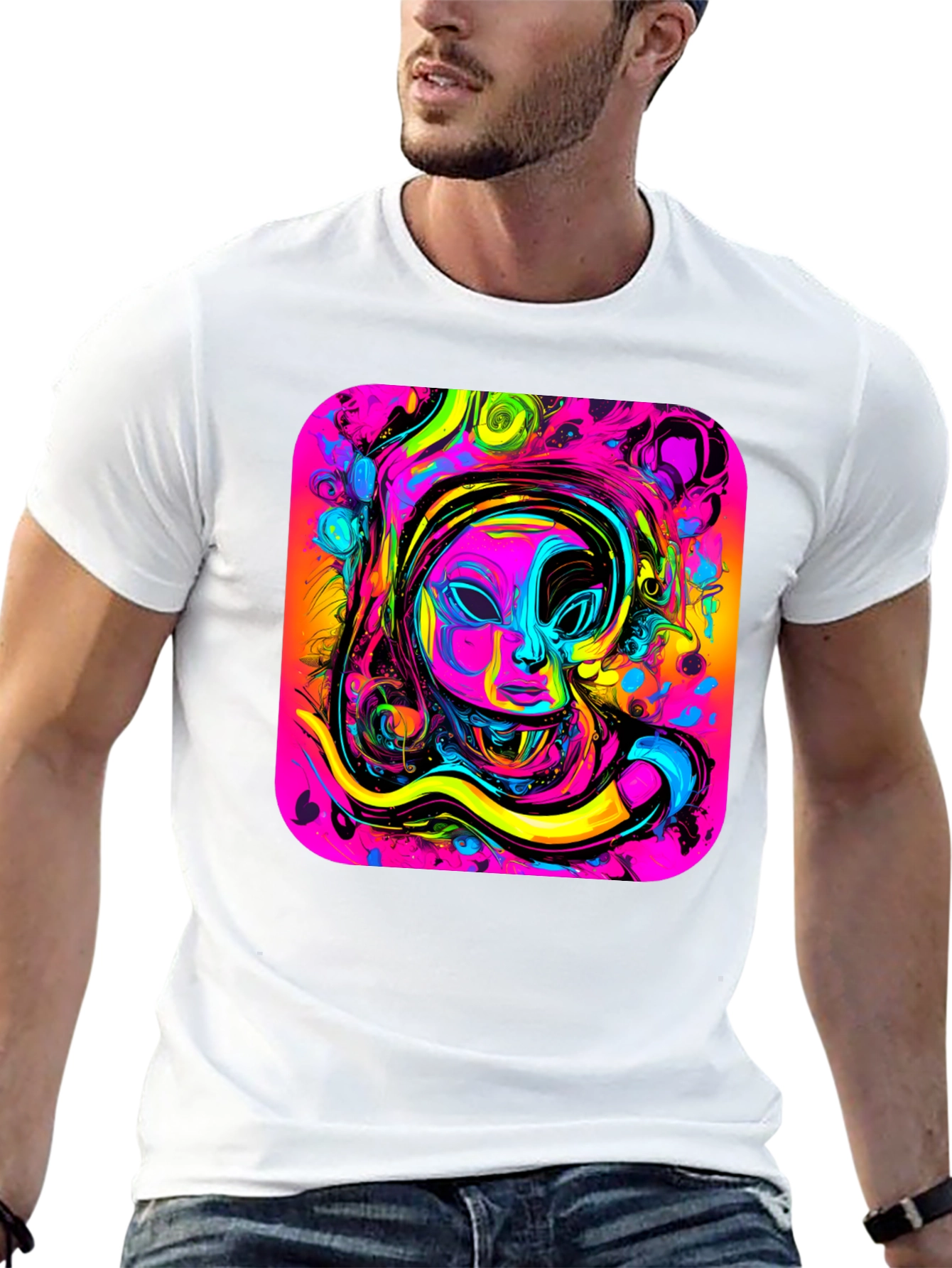 Neon Art T-Shirt - Abstract Face Design