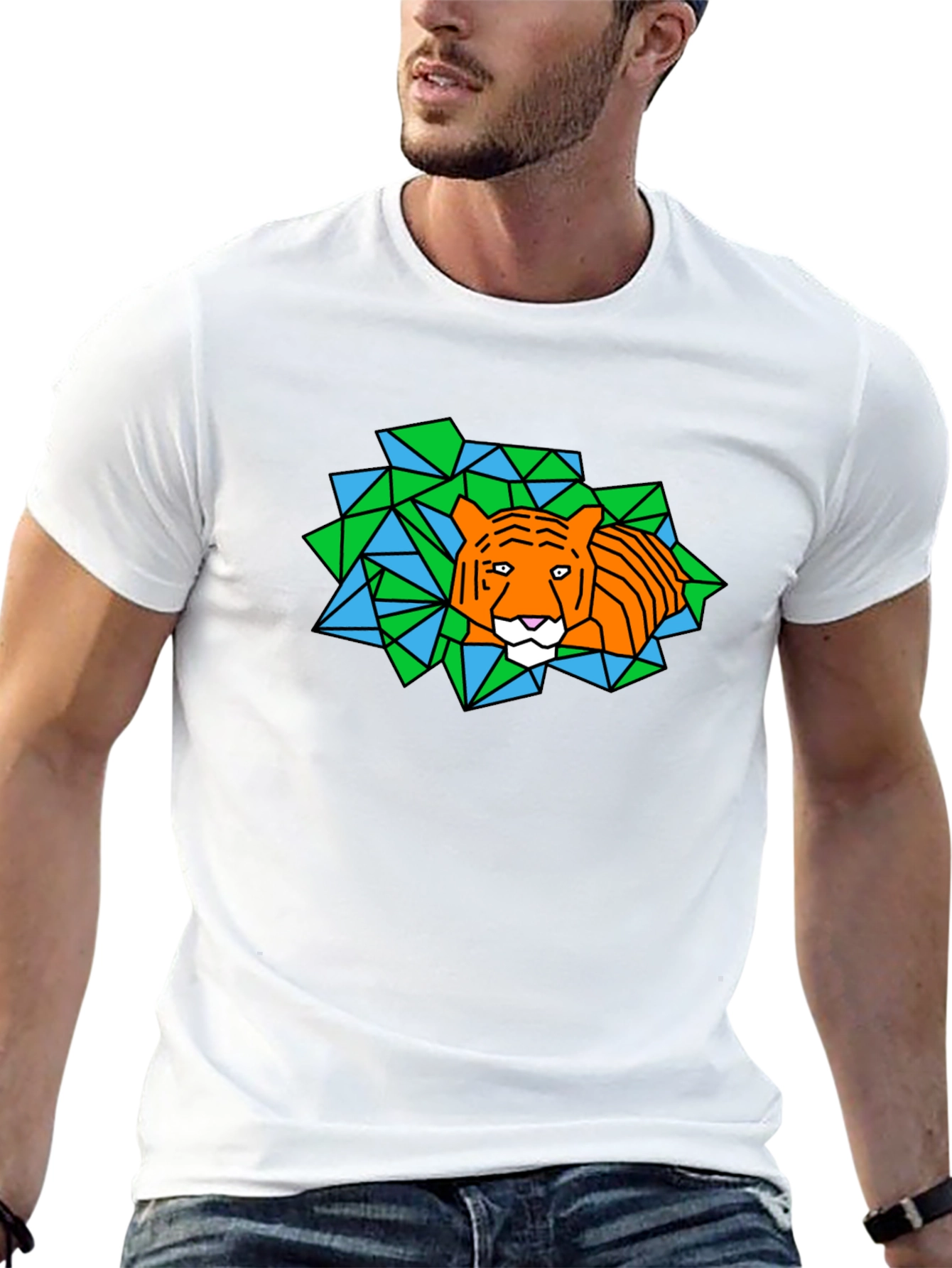 Geometric Tiger Graphic Black T-Shirt