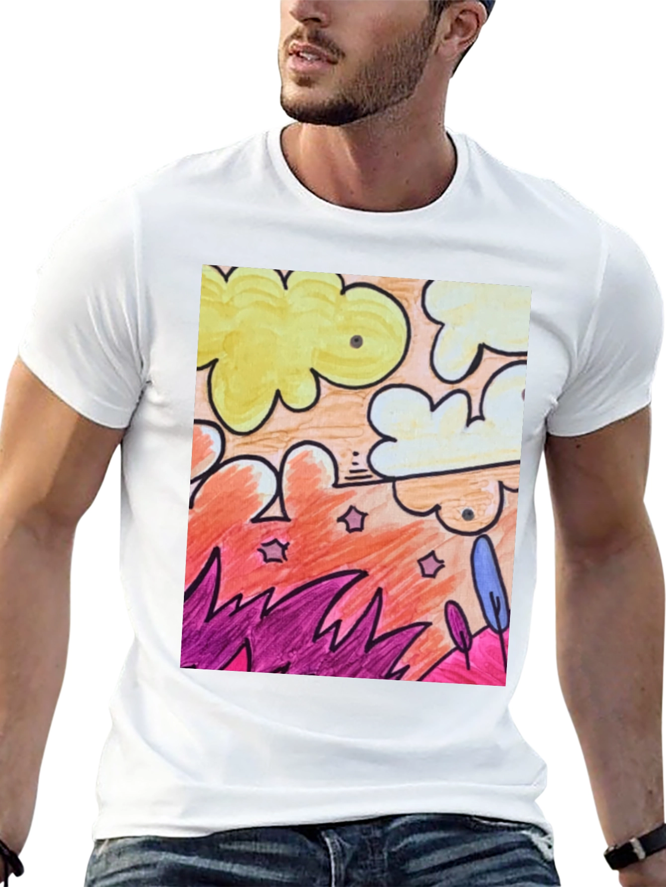 Artistic Graphic T-Shirt - Clouds Plants
