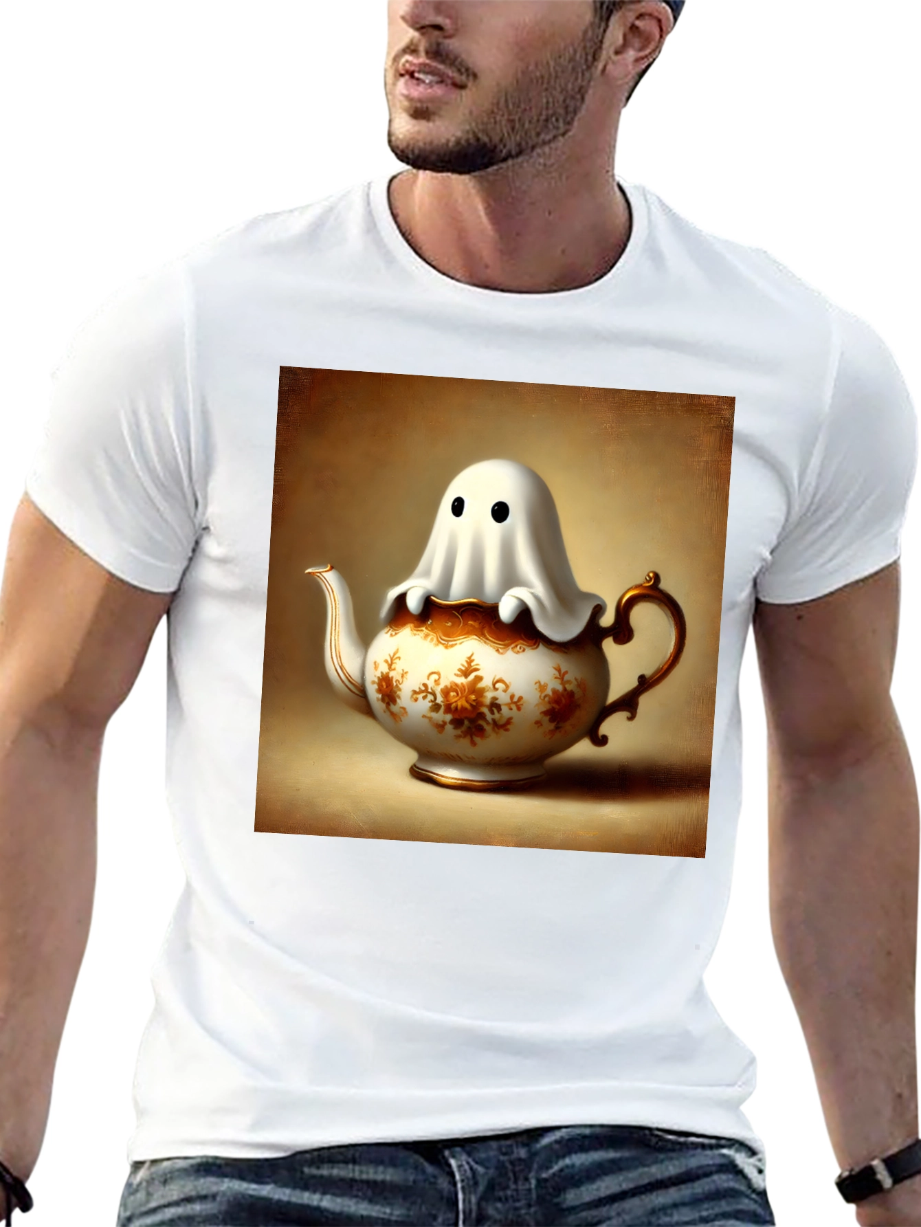 Ghost in Teapot T-Shirt - Spooky Season Style
